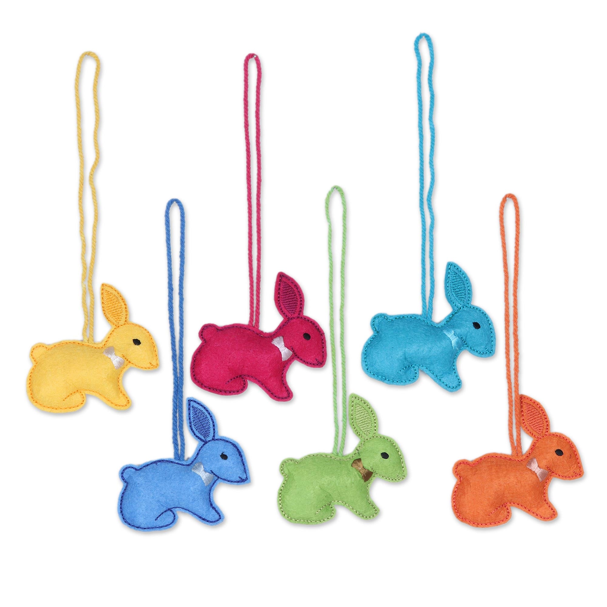 Premium Handcrafted Colorful Bunny Ornaments - Set of 6, India Artisan Collection