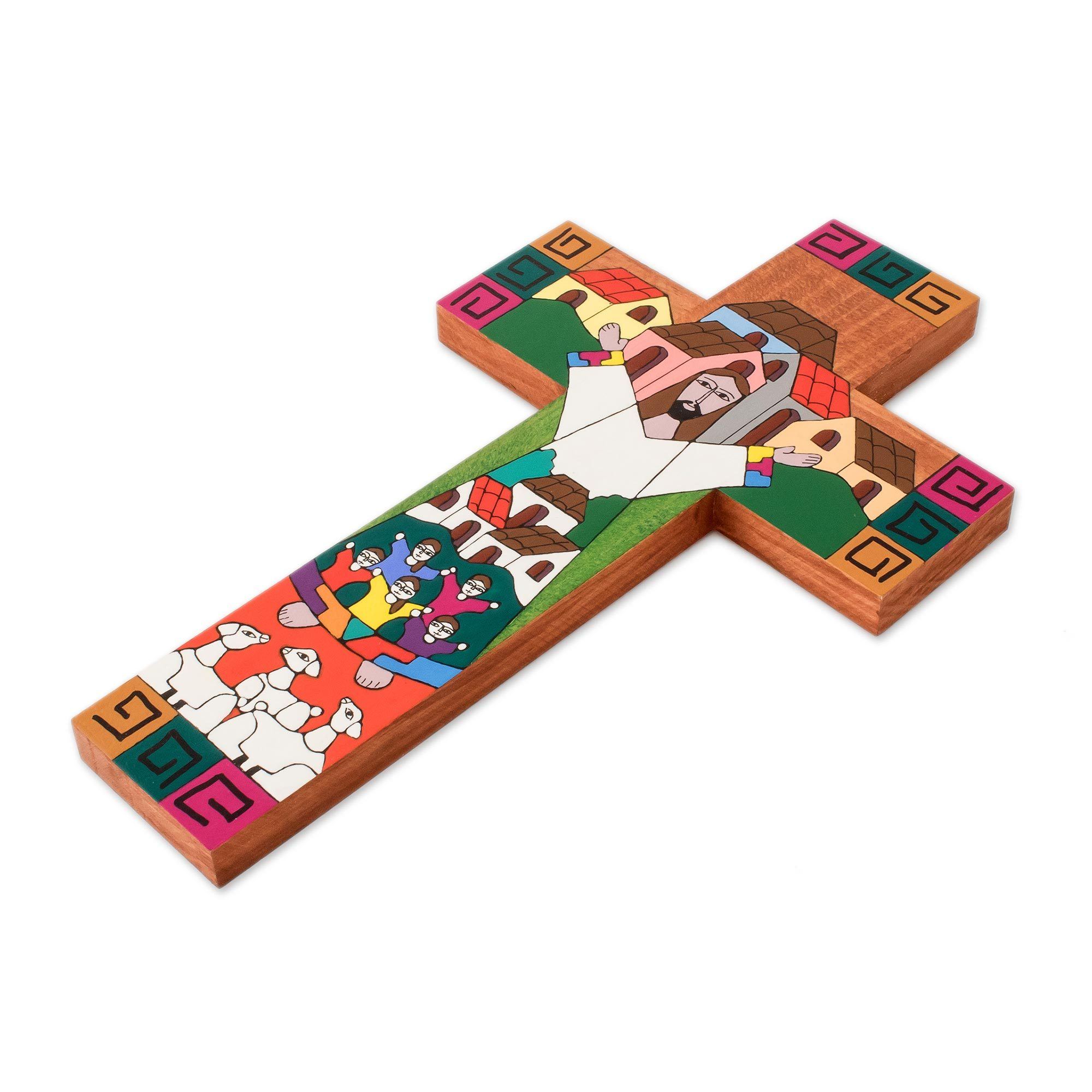 Premium Hand-Painted Pinewood Cross - Community of Love Collection