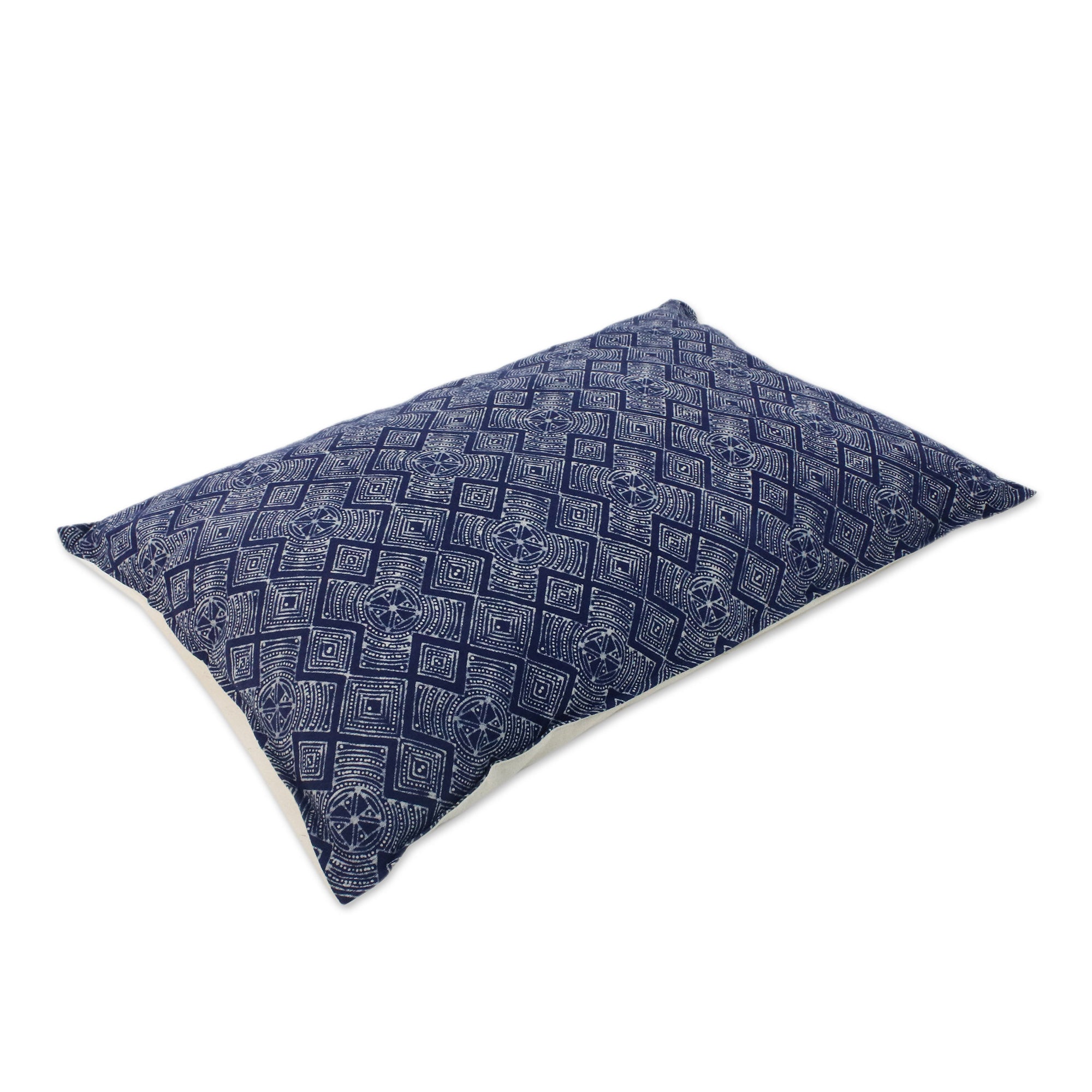 Premium Indigo Geometric Batik Cotton Pillow Sham – Handcrafted in Thailand