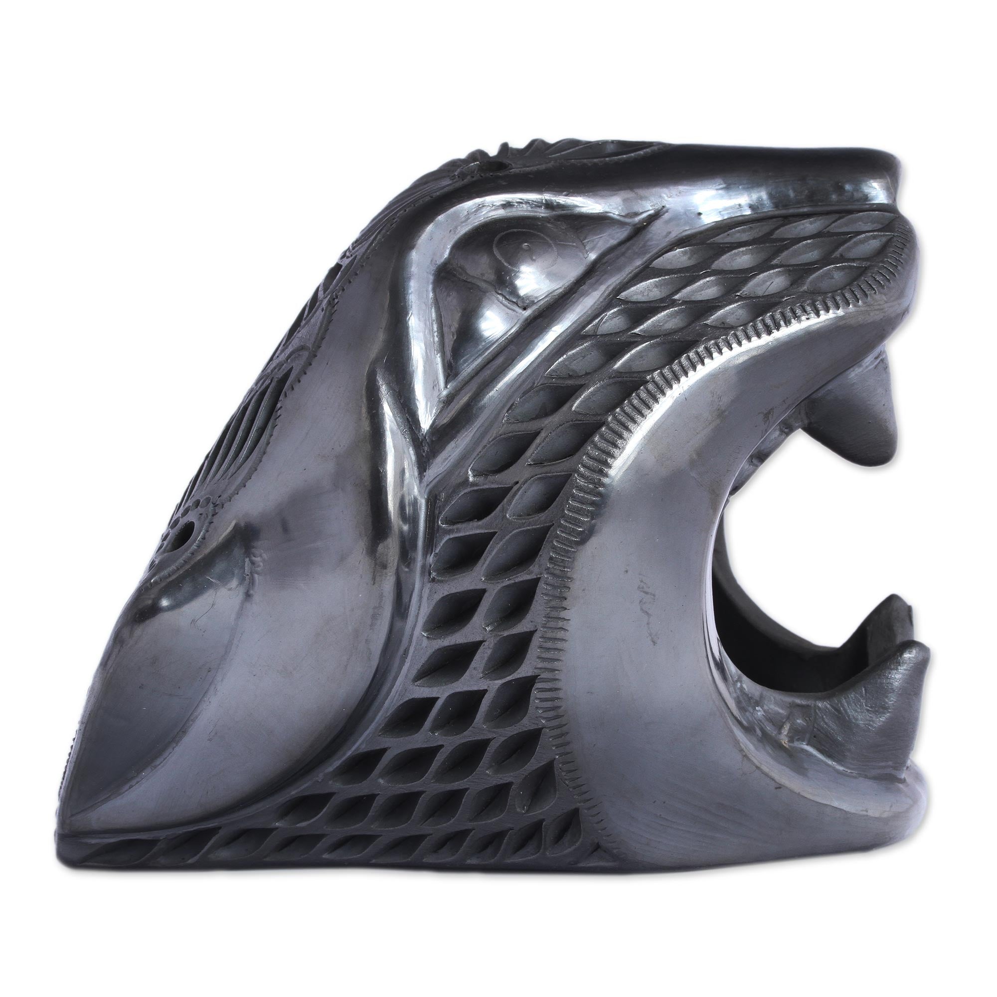 Premium Black Balam Barro Negro Ceramic Jaguar Mask - Authentic Mexican Wall Art