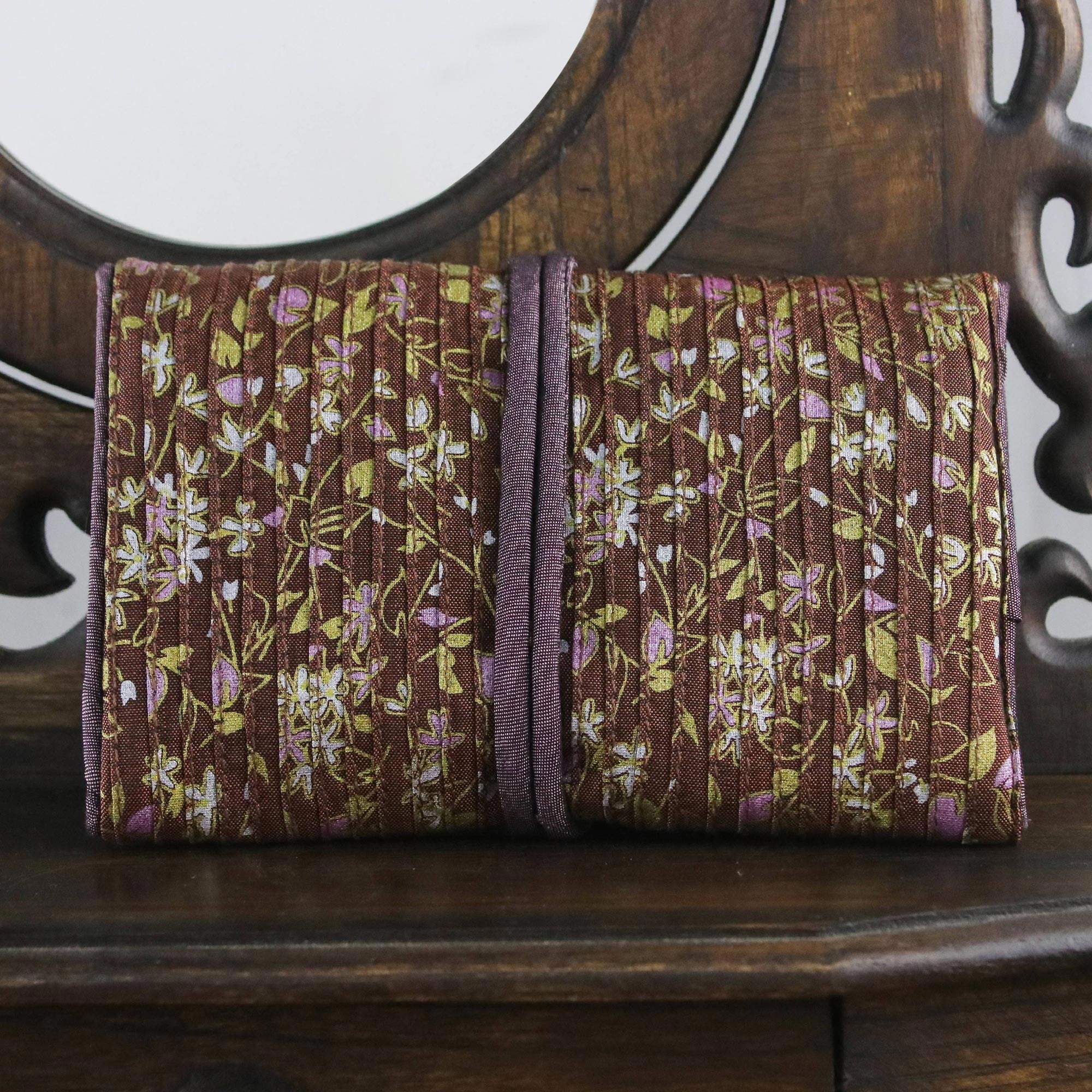 Premium Vinita Jewelry Roll - Rayon & Silk Blend, Floral Garden Design