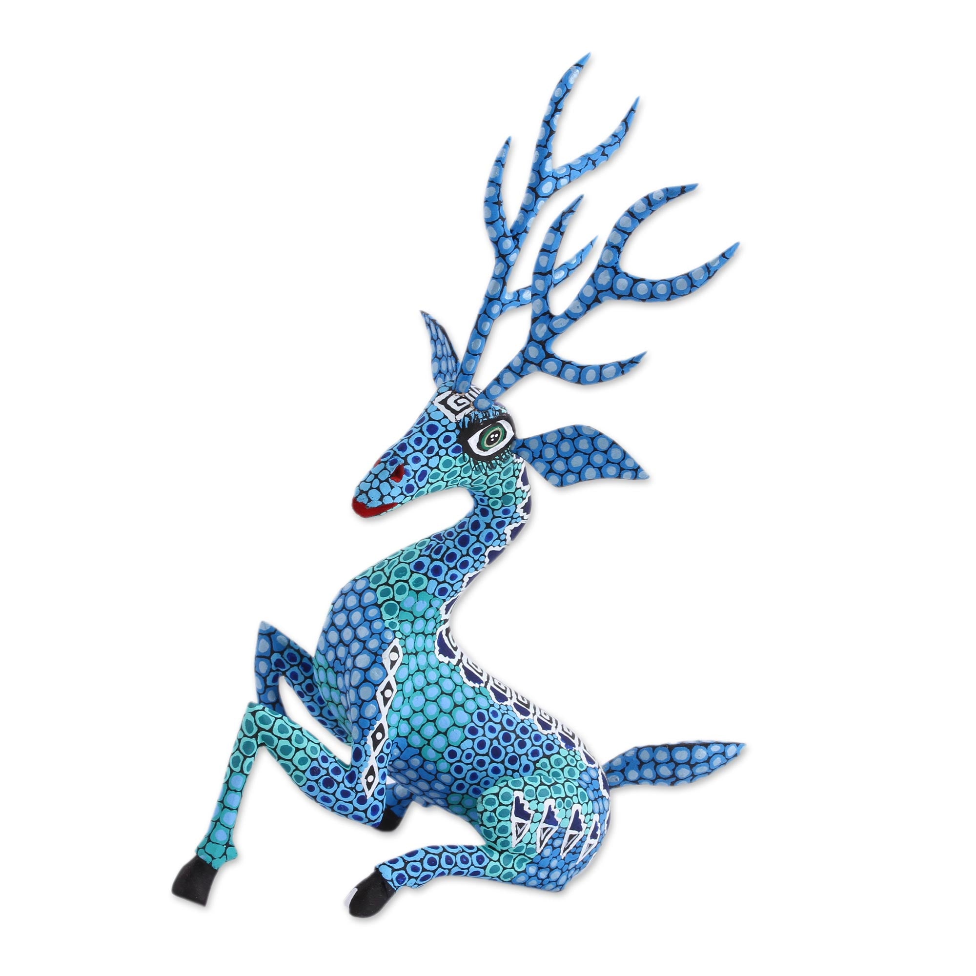 Premium Hand-Painted Blue Alebrije Deer Sculpture – Mexican Folk Art