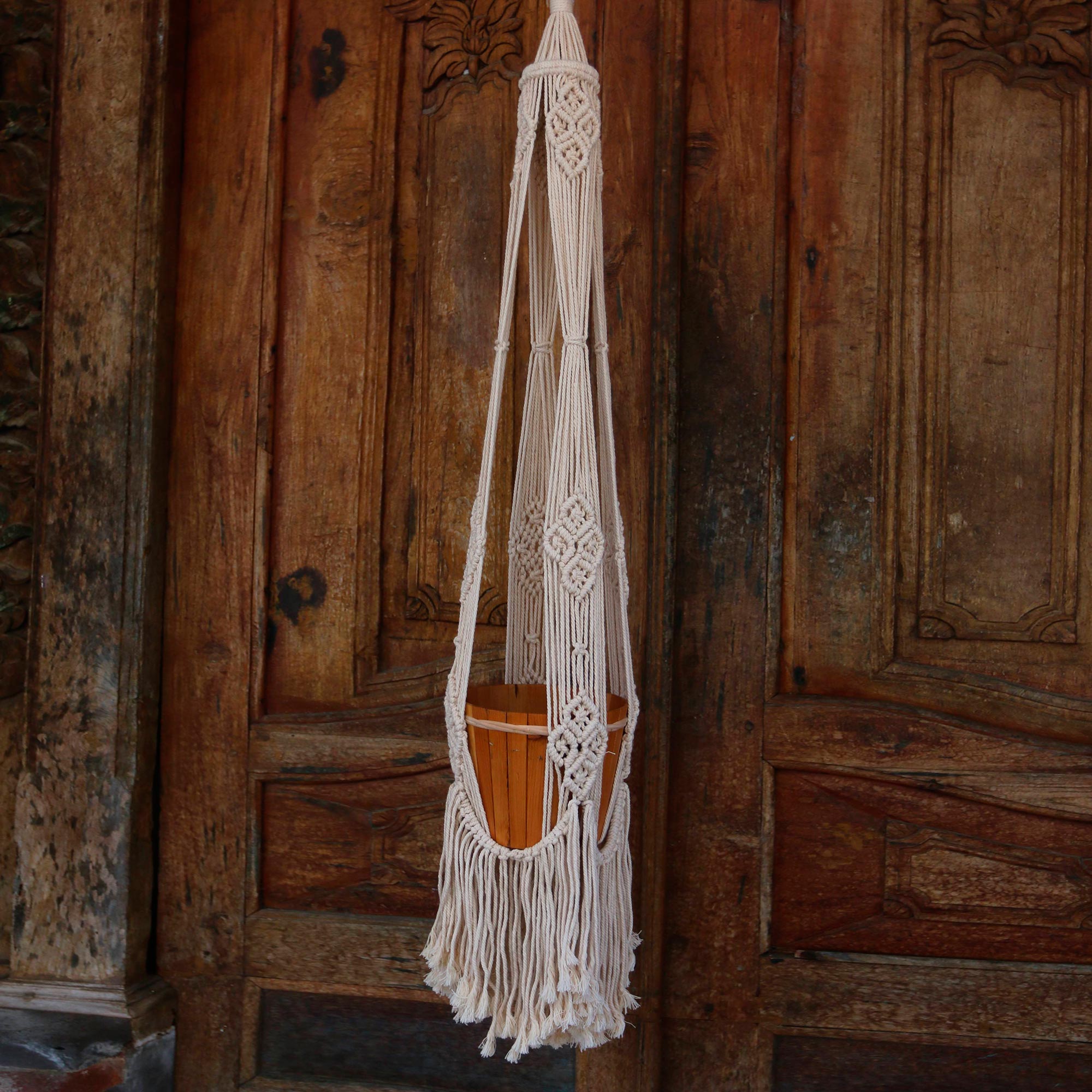 Premium Handwoven Cotton Flower Pot Hanger - Artisan Crafted in Bali