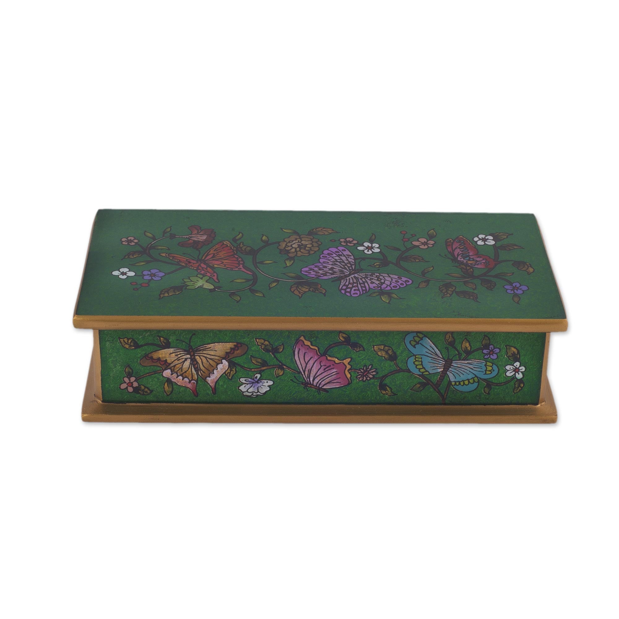 Premium Emerald Glass Jewelry Box with Gold Accents