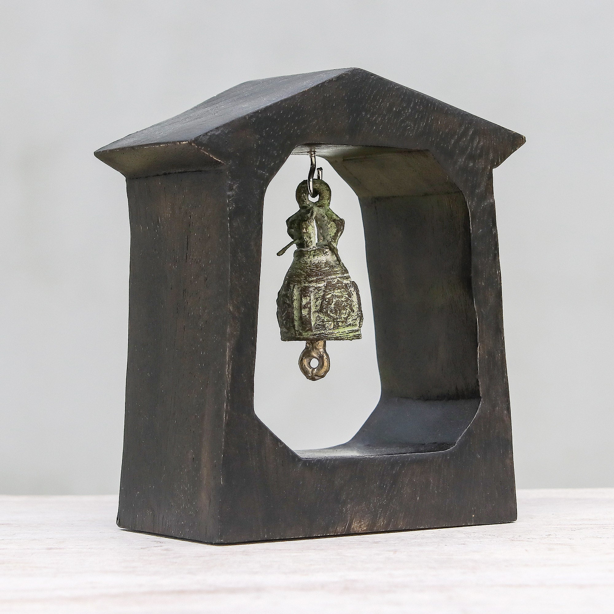 Premium Thai Mango Wood & Brass Bell - Handcrafted Temple-Inspired Decor