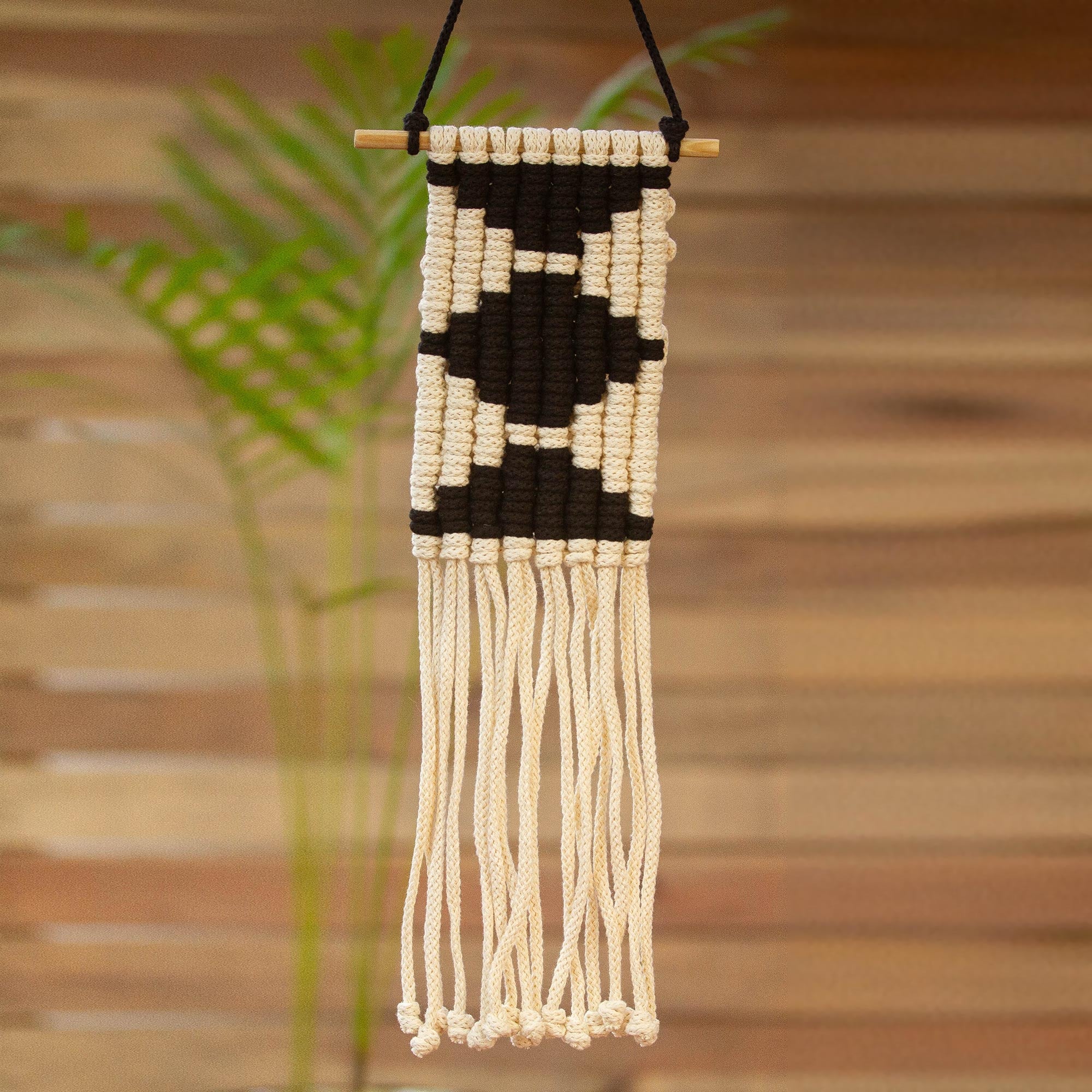 Premium Handwoven Cotton Wall Art with Black Diamond Design | Authentic Mexican Craftsmanship