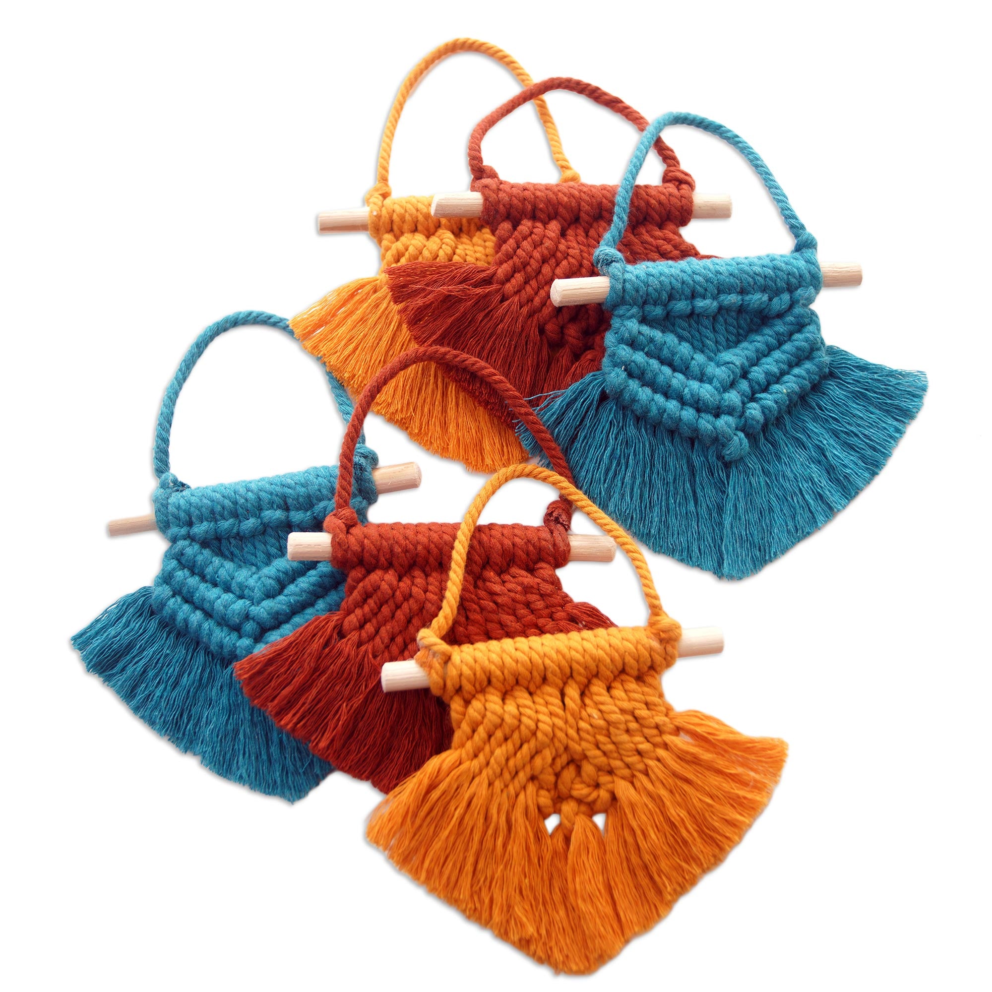 Premium Boho Christmas Ornaments - Handwoven Cotton Holiday Decor (Set of 6)