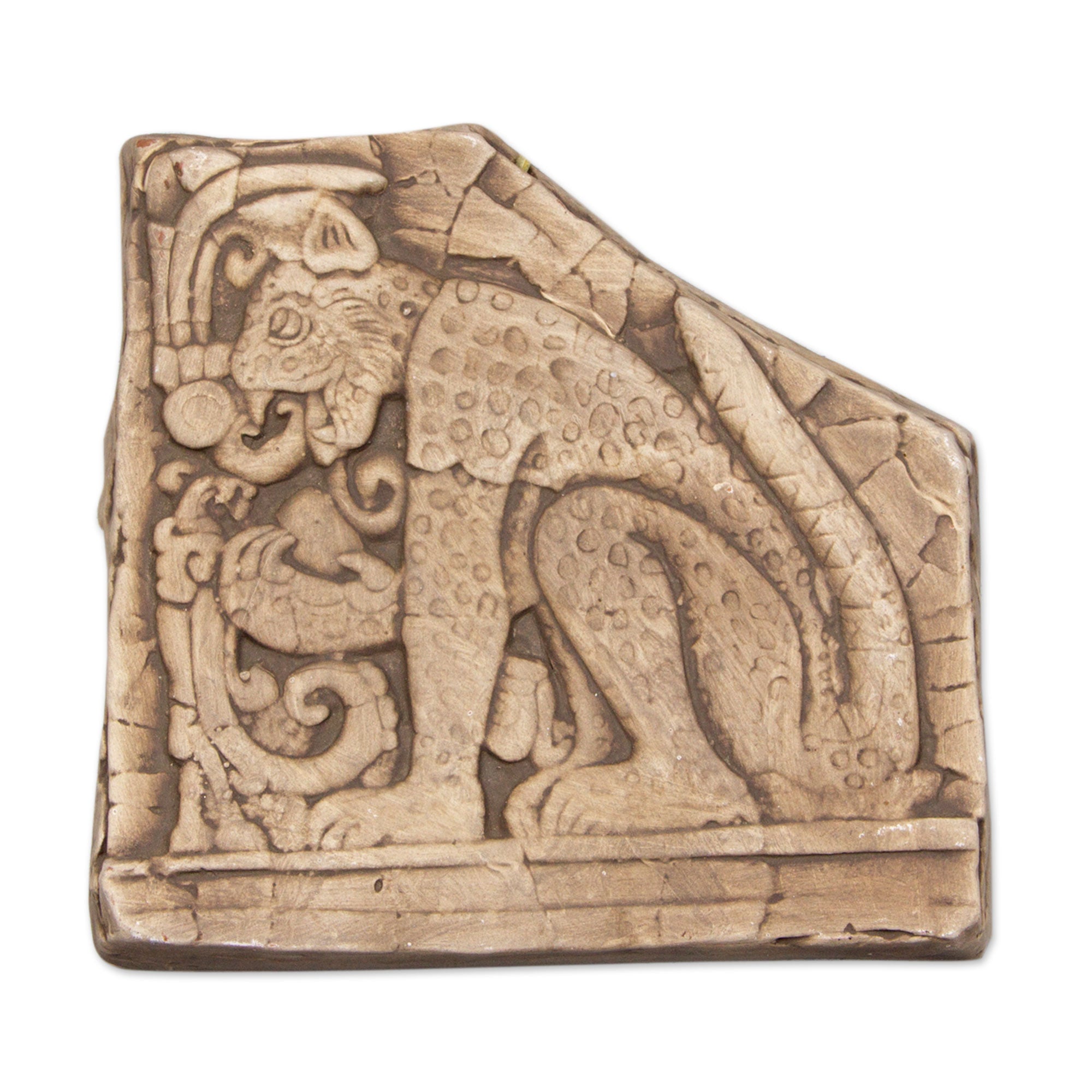 Premium Maya Jaguar Ceramic Plaque - Handcrafted Artistry