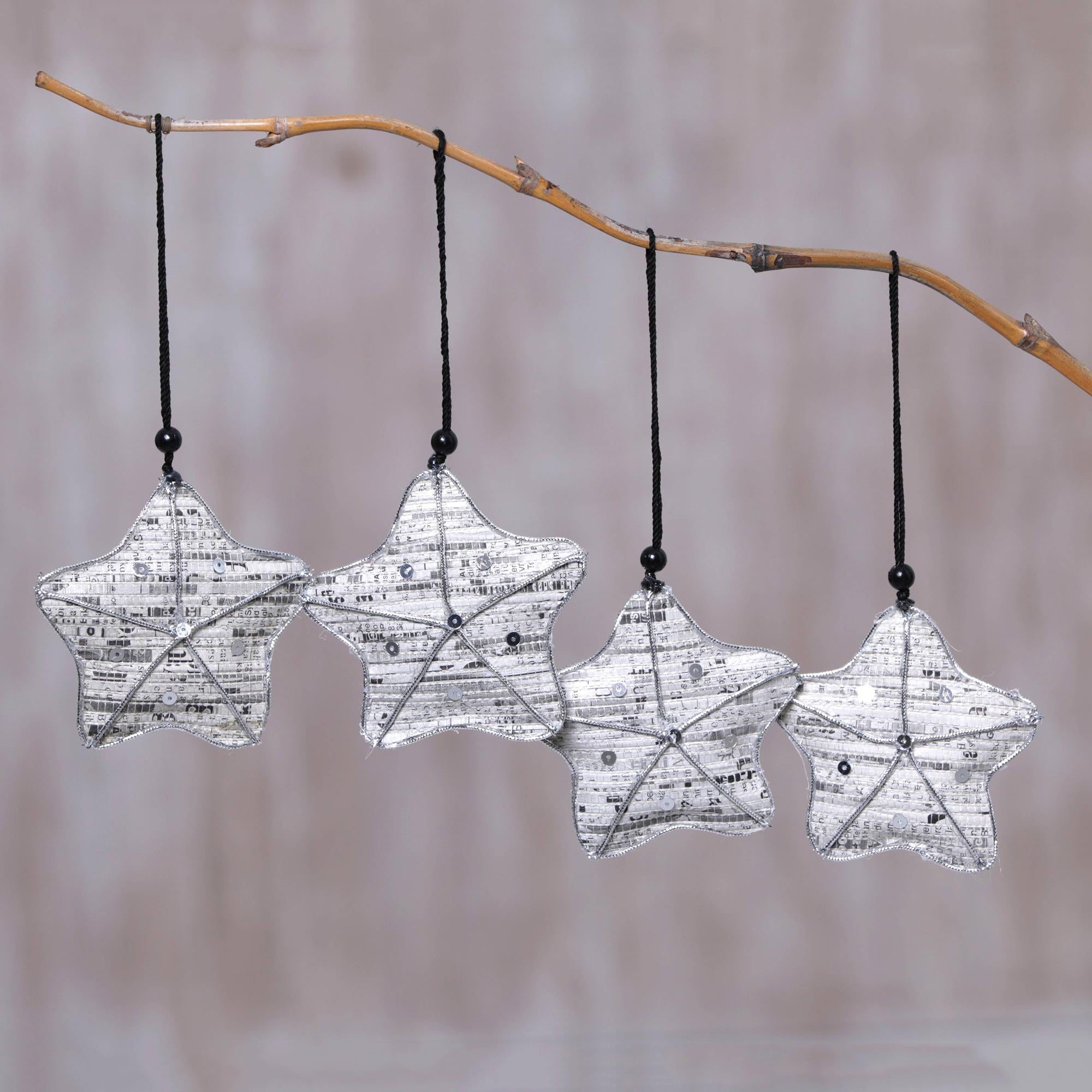 Premium Eco-Friendly Recycled Newspaper Star Ornaments (Set of 4) – Handcrafted Holiday Sparkle