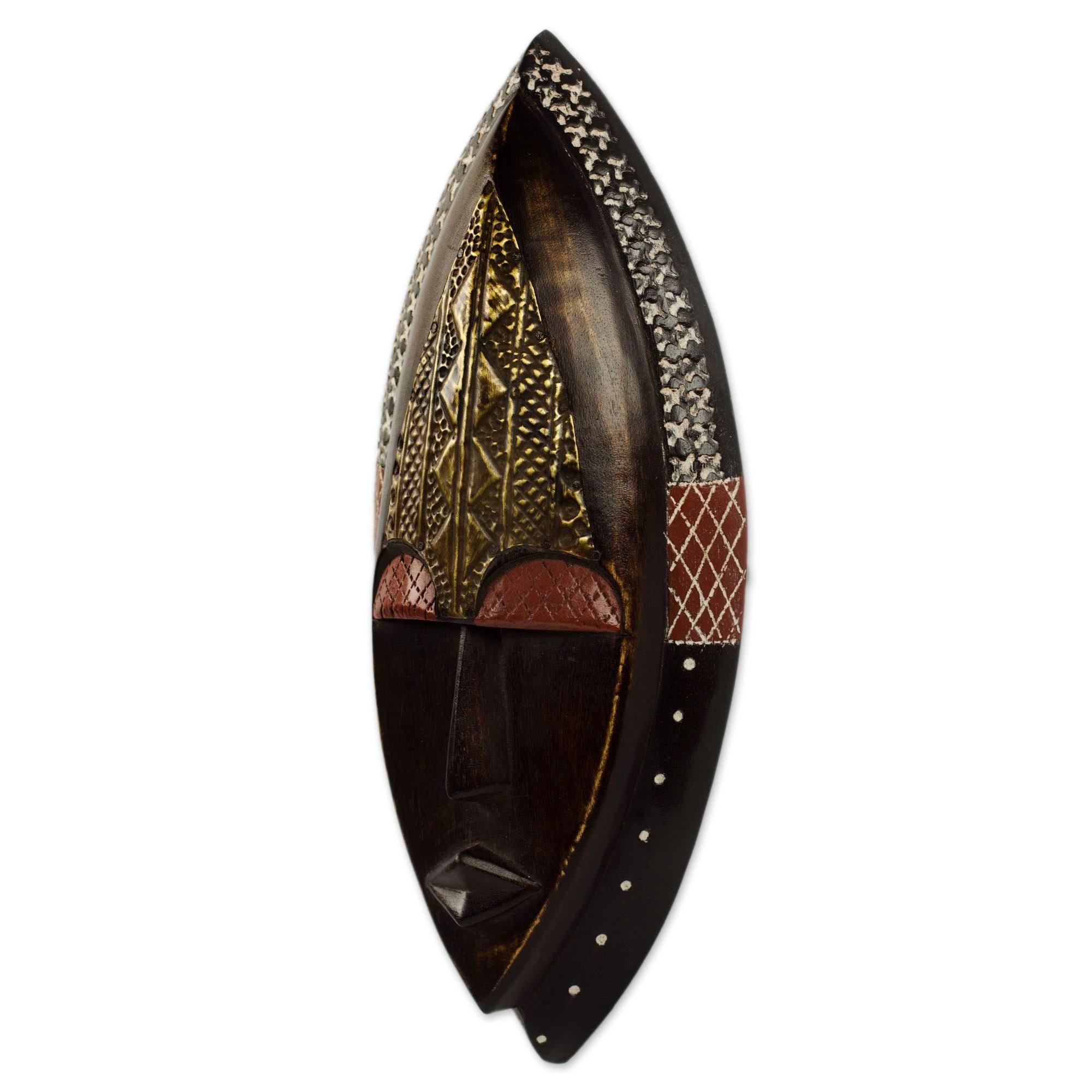 Premium Nutifafa Sese Wood & Brass African Wall Mask - Handcrafted Tranquility