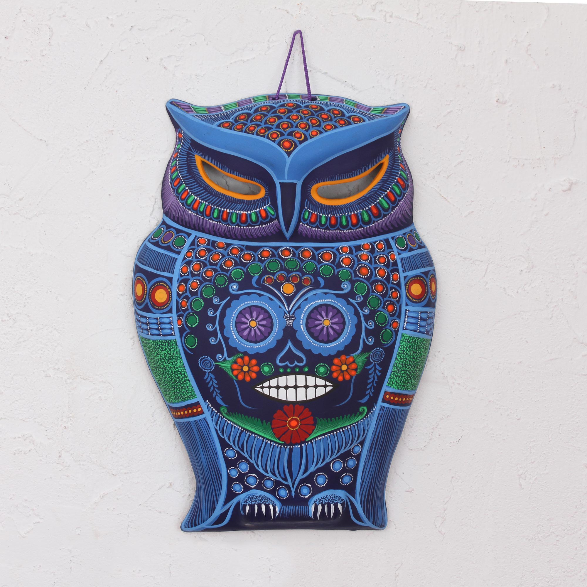 Premium Hand-Painted Ceramic Owl Wall Art - Day of the Dead Inspired