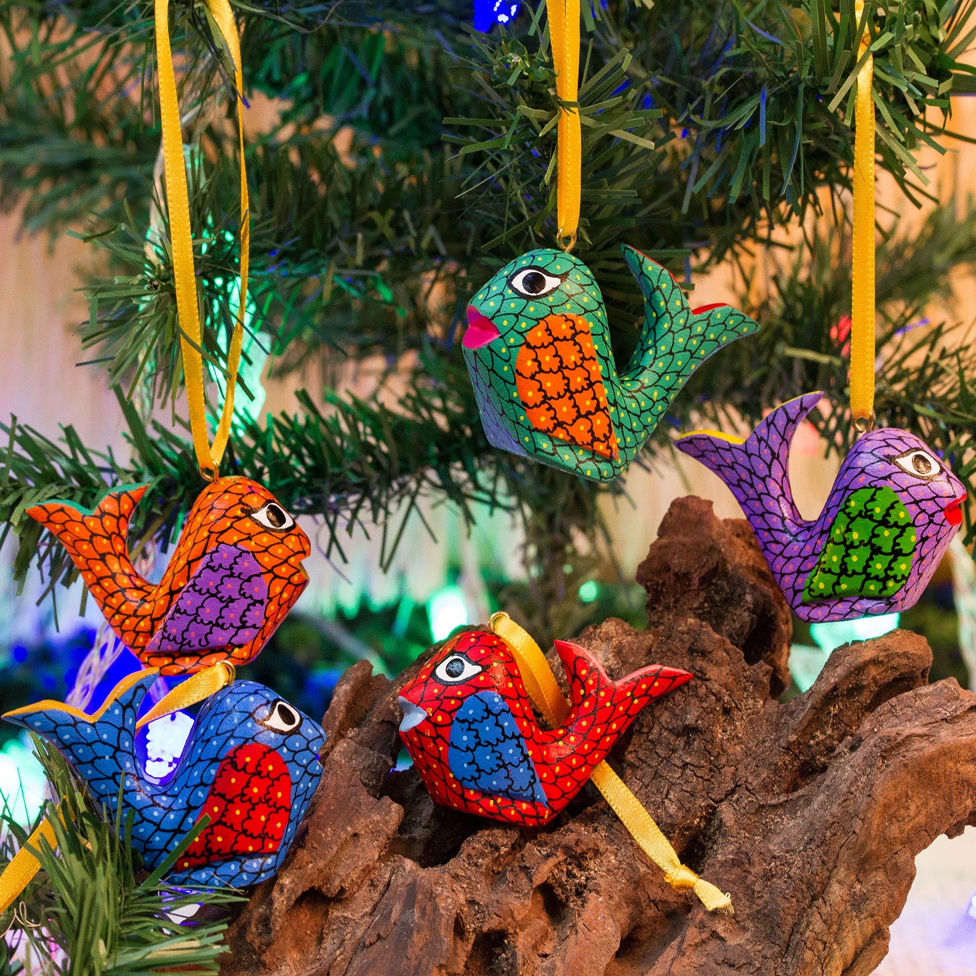 Premium Hand-Painted Alebrije Whale Ornaments - Set of 5 from Mexico