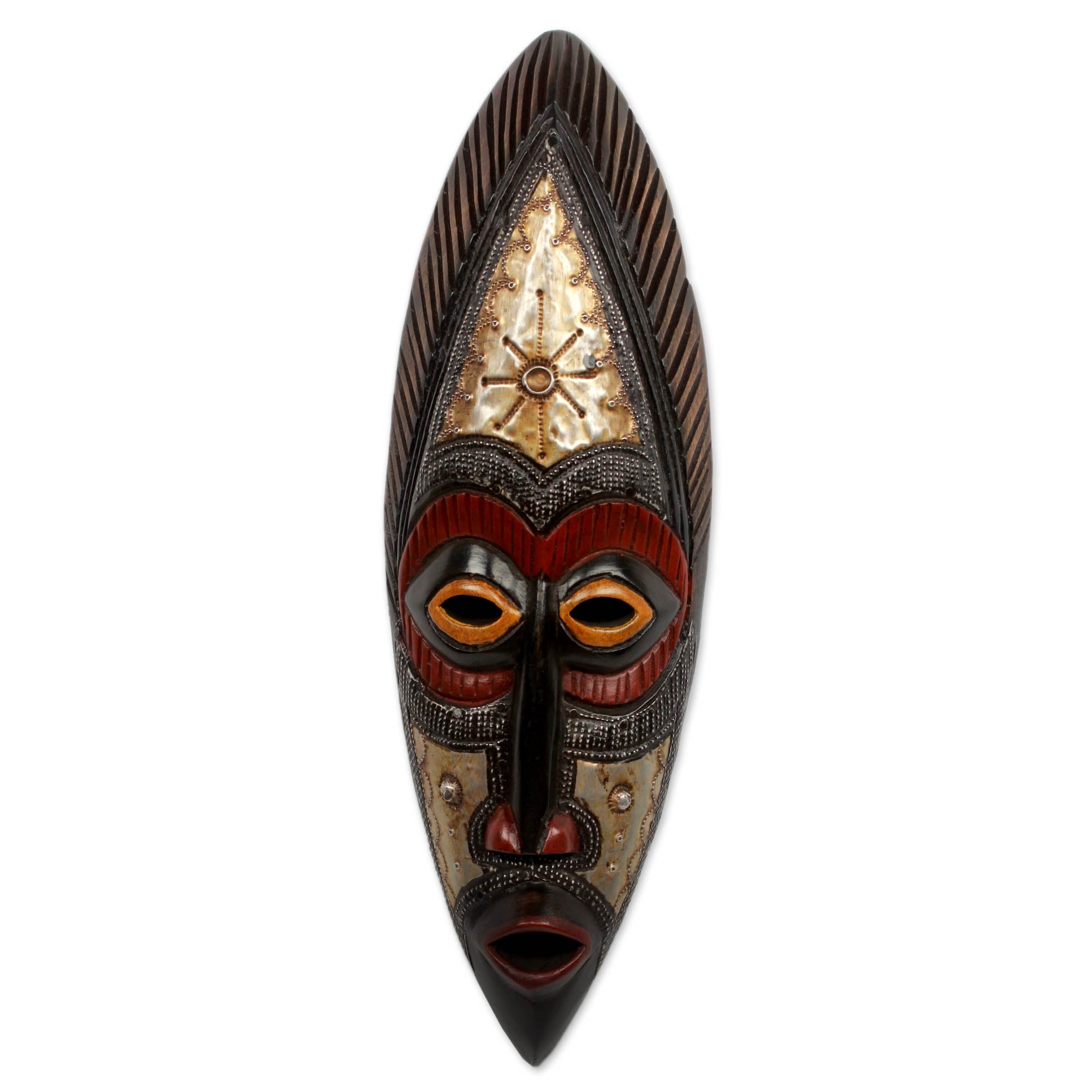 Premium Hand-Carved Akan Tribe African Mask - Star Deity Nsoromma
