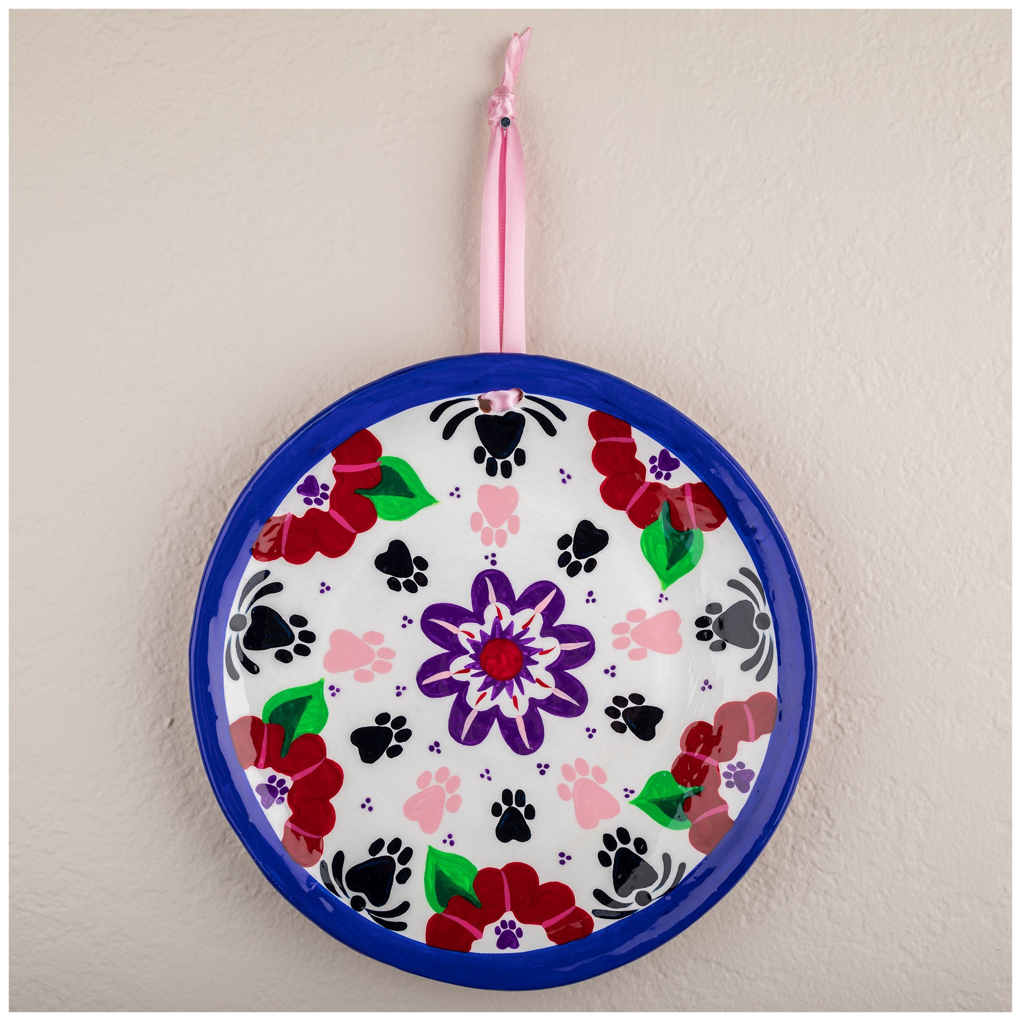 Premium Handcrafted Paw Print Ceramic Plate - Unique Decorative Wall Art