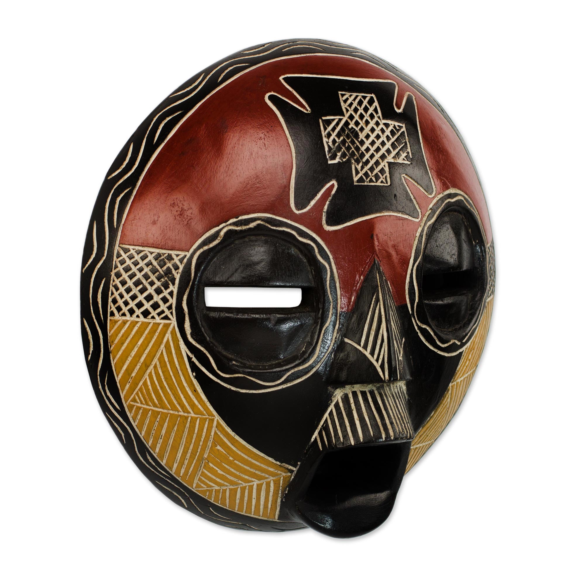 Premium Handcrafted African Sese Wood Wall Mask - Safely Home Design from Ghana
