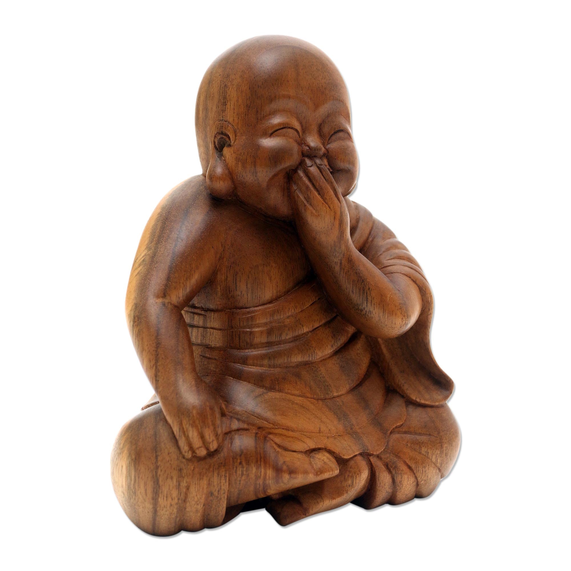 Premium Handcrafted Laughing Buddha Statue - Serene Suar Wood Sculpture