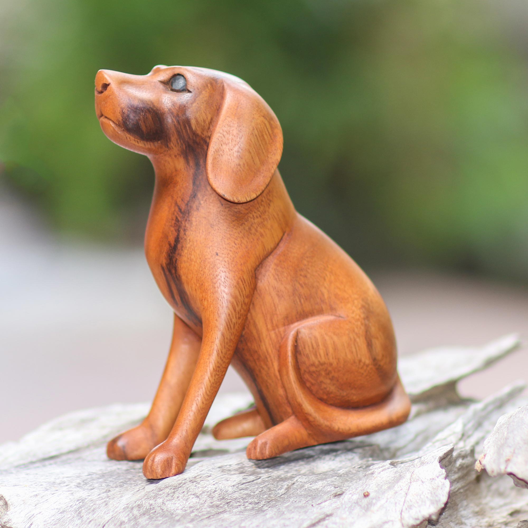 Premium Handcrafted Suar Wood Dog Sculpture from Bali - Loyal Companion Art Piece