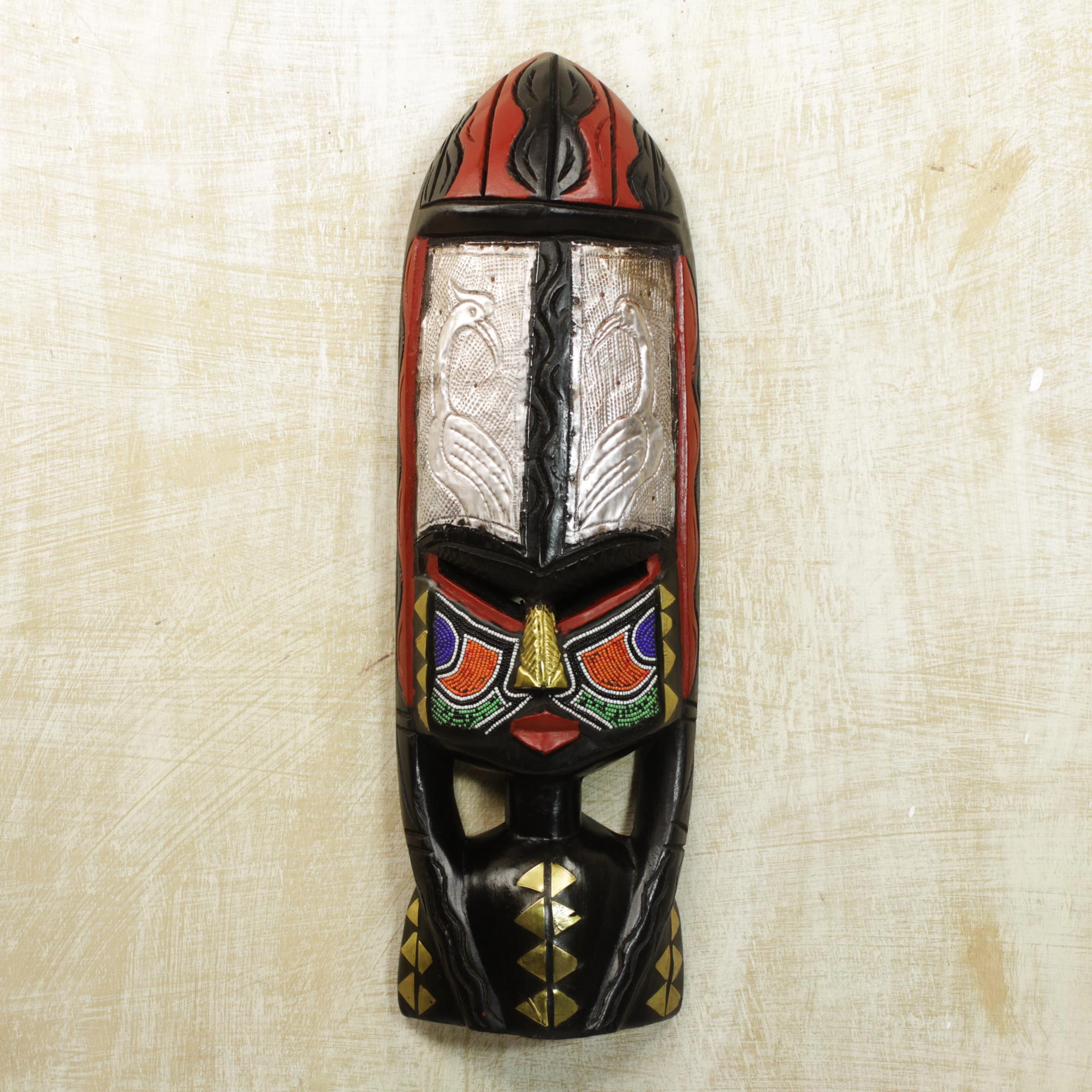 Premium Shower of Blessings African Wood Mask - Handcrafted Ghanaian Art