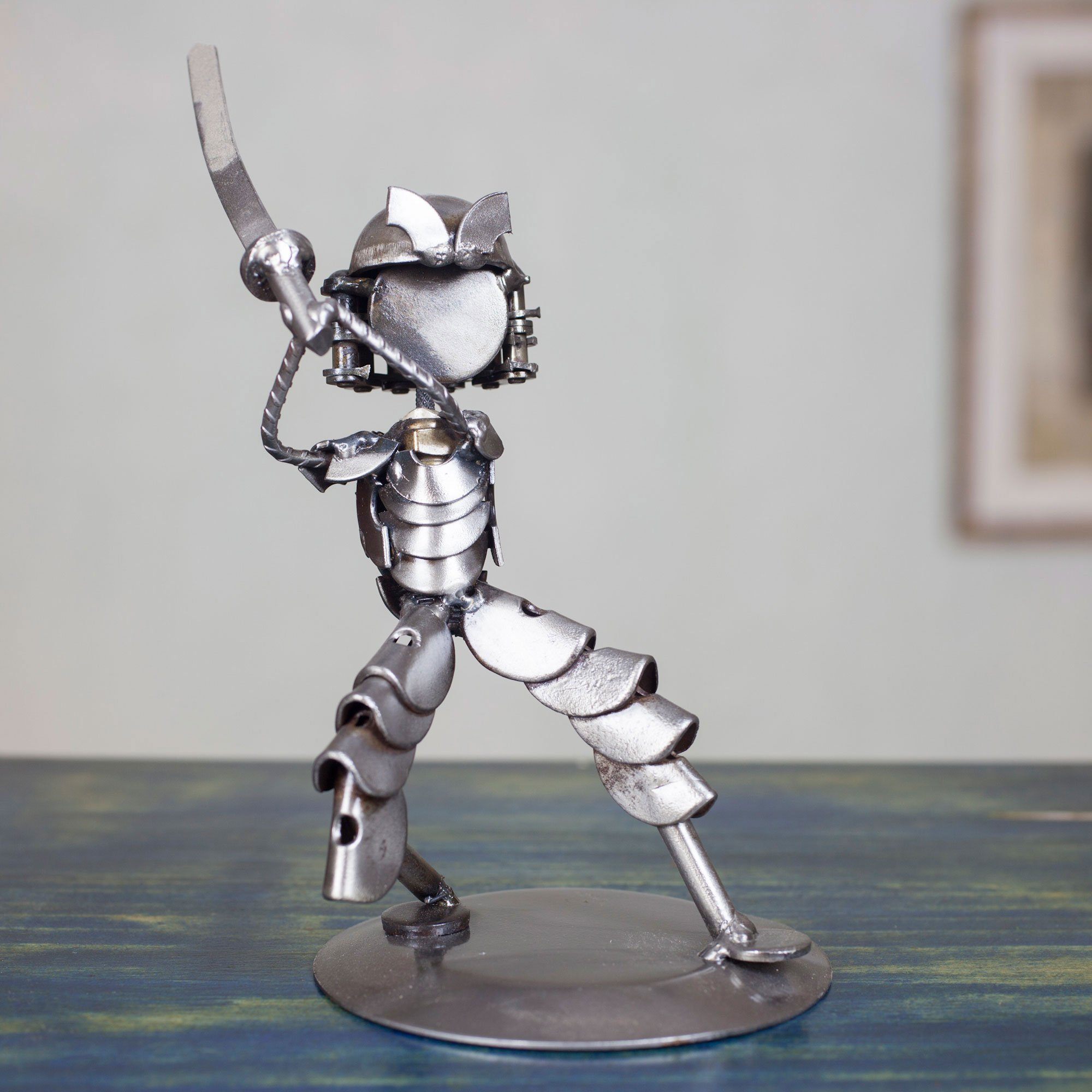 Premium Rustic Samurai Metal Sculpture - Handmade Recycled Art