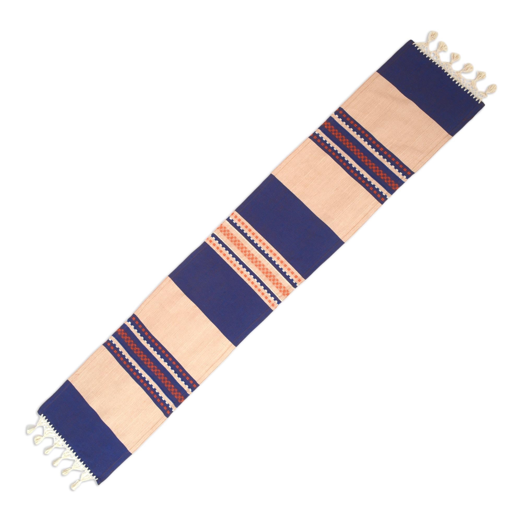 Premium Blue-Violet & Beige Handwoven Cotton-Silk Table Runner