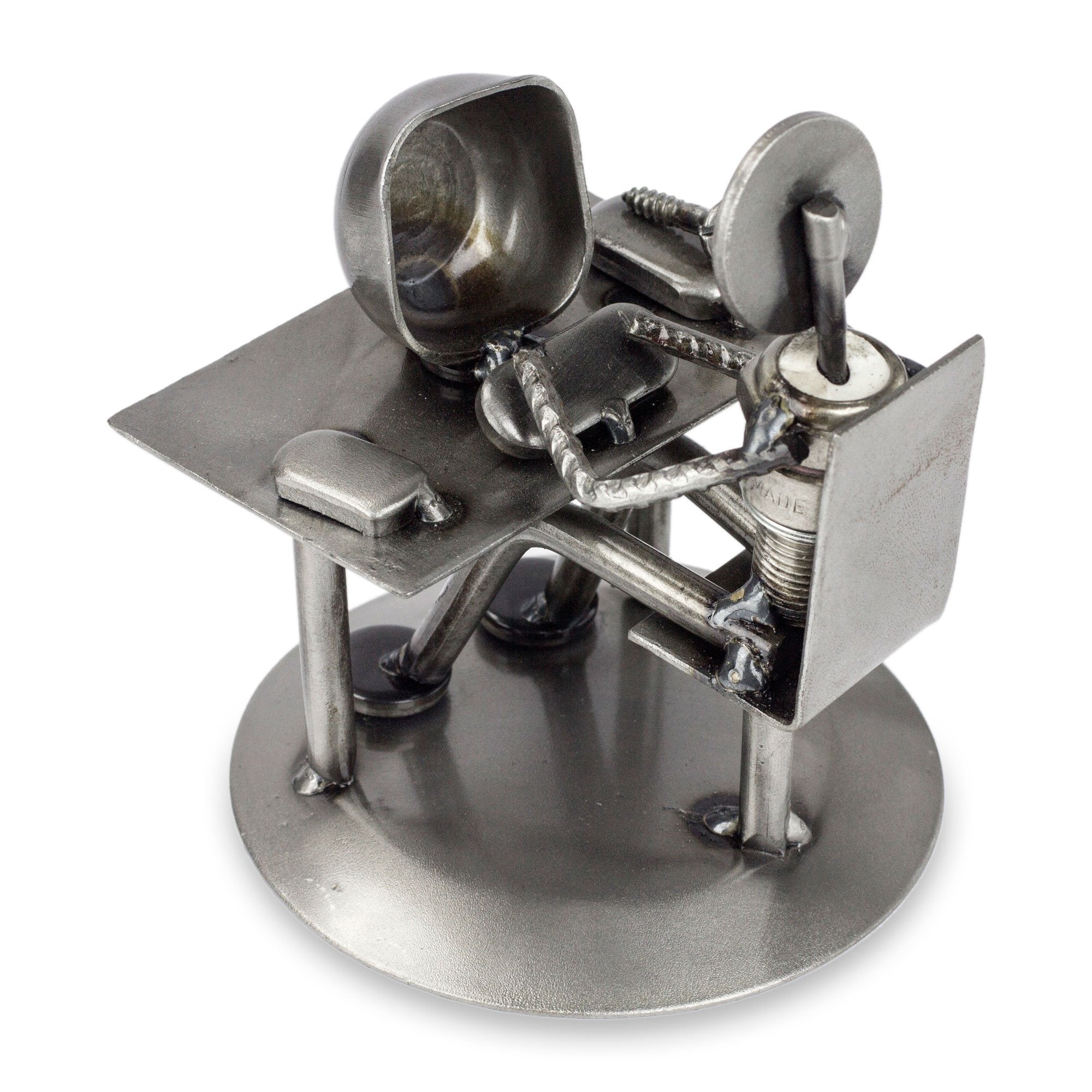 Premium Rustic Tech Art: Recycled Metal IT Specialist Sculpture