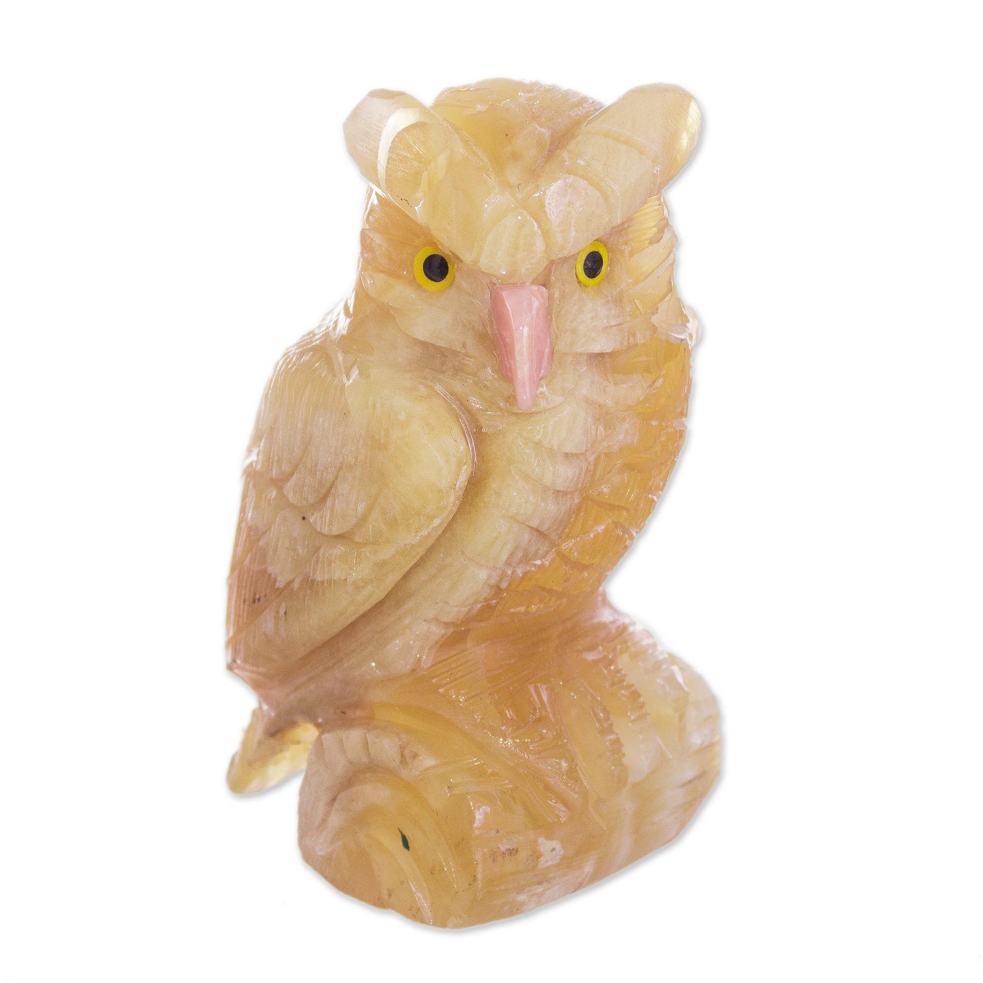 Premium Handcrafted Calcite & Rose Quartz Owl Sculpture