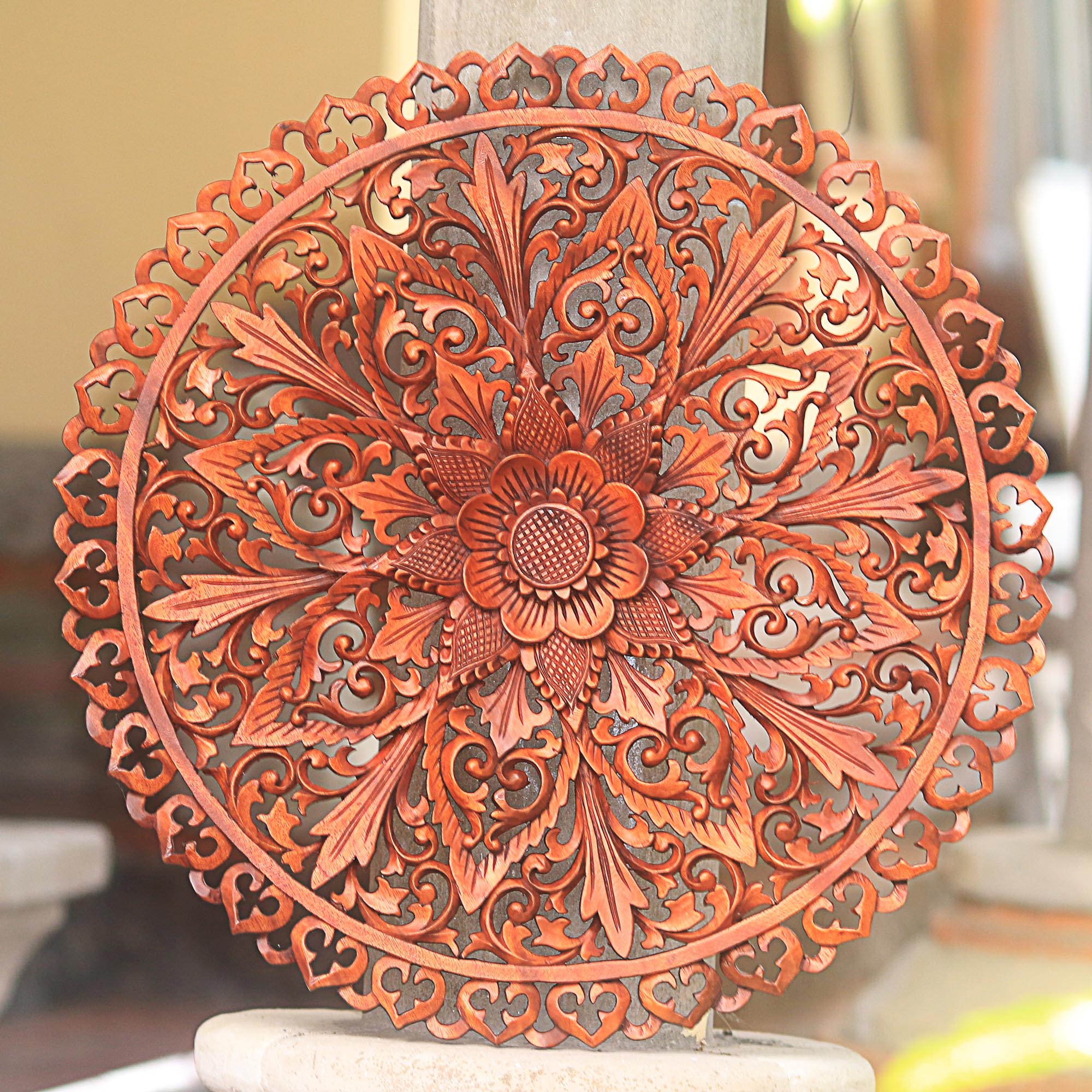 Premium Hand-Carved Suar Wood Wall Art with Flower Motif – Gallant Flower Collection
