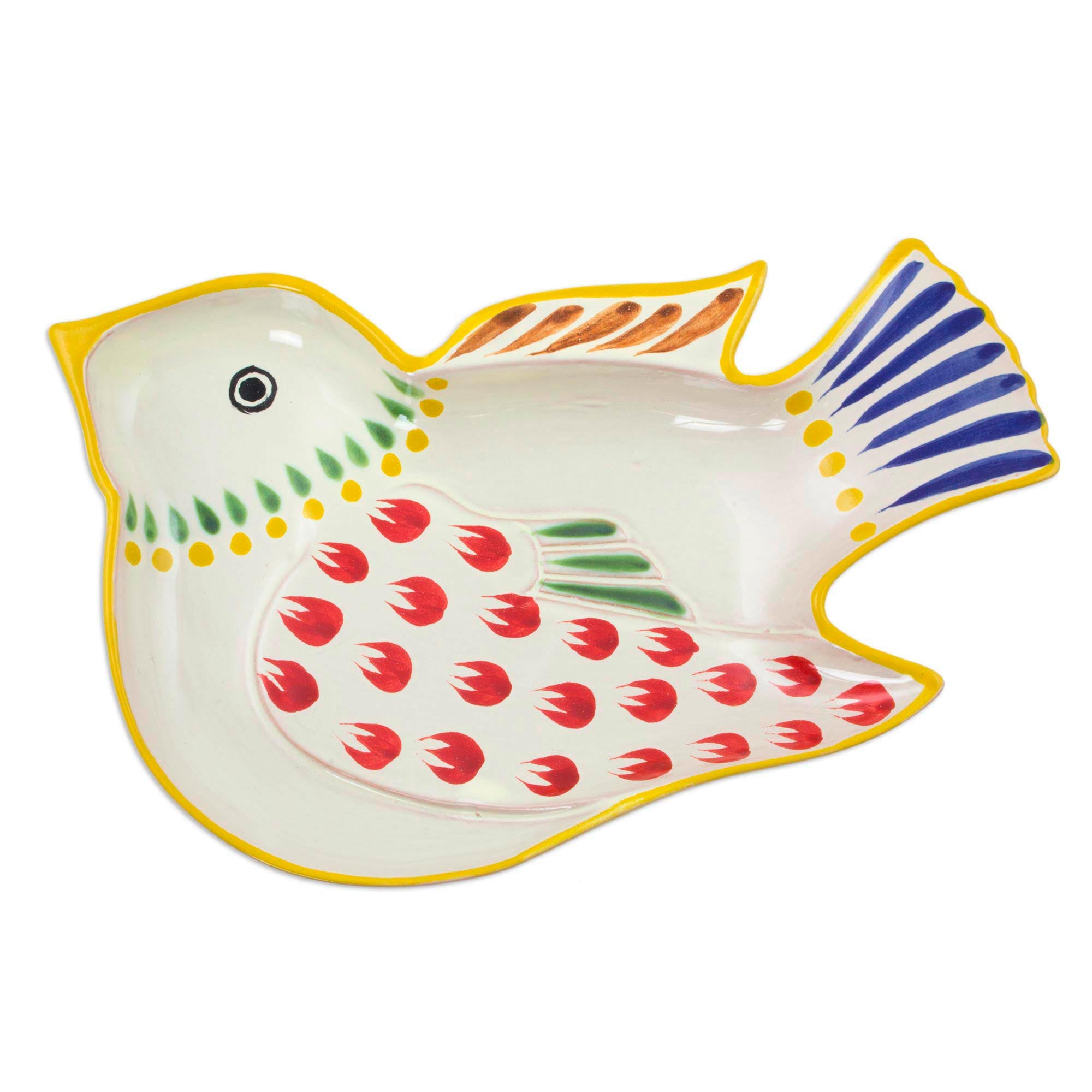 Premium Red Wing Songbird Handcrafted Majolica Ceramic Dish