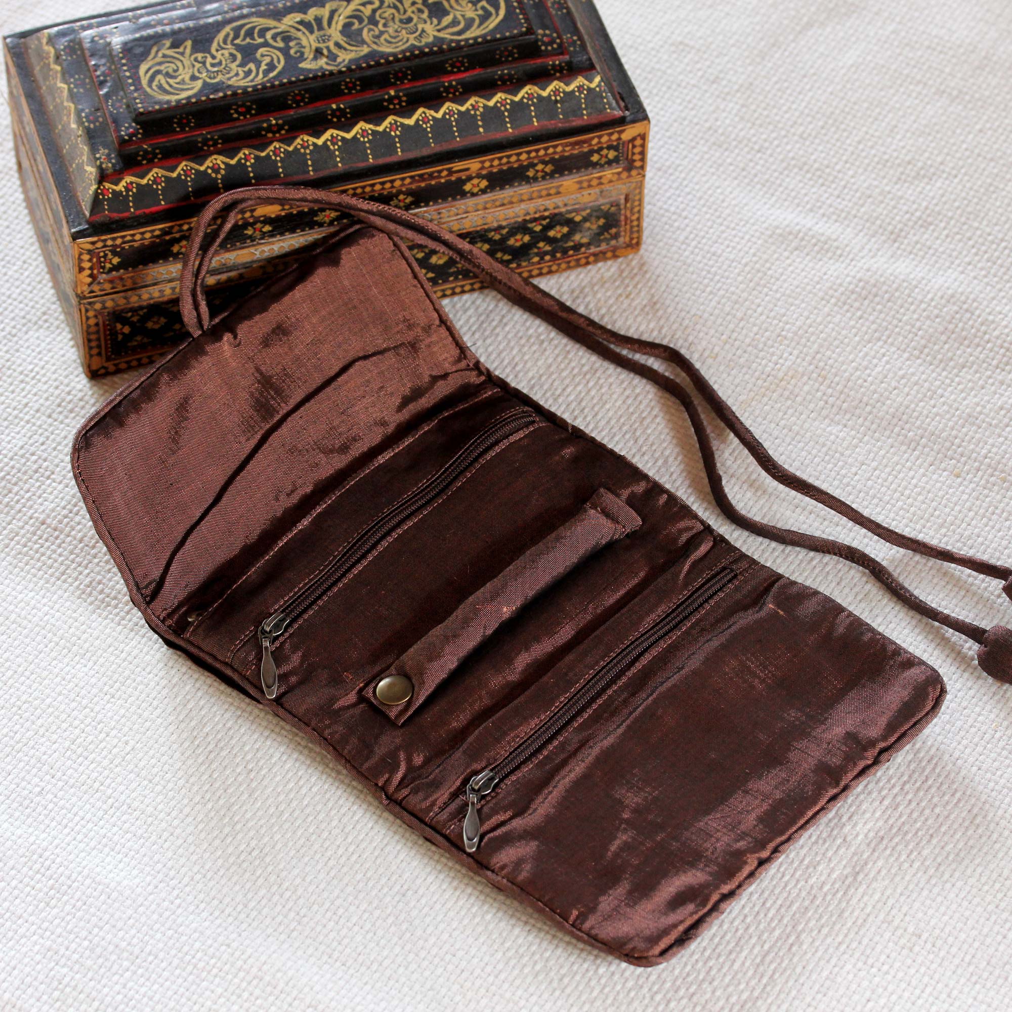 Premium Enchanted Journey Jewelry Roll - Handwoven Silk & Rayon Blend in Russet