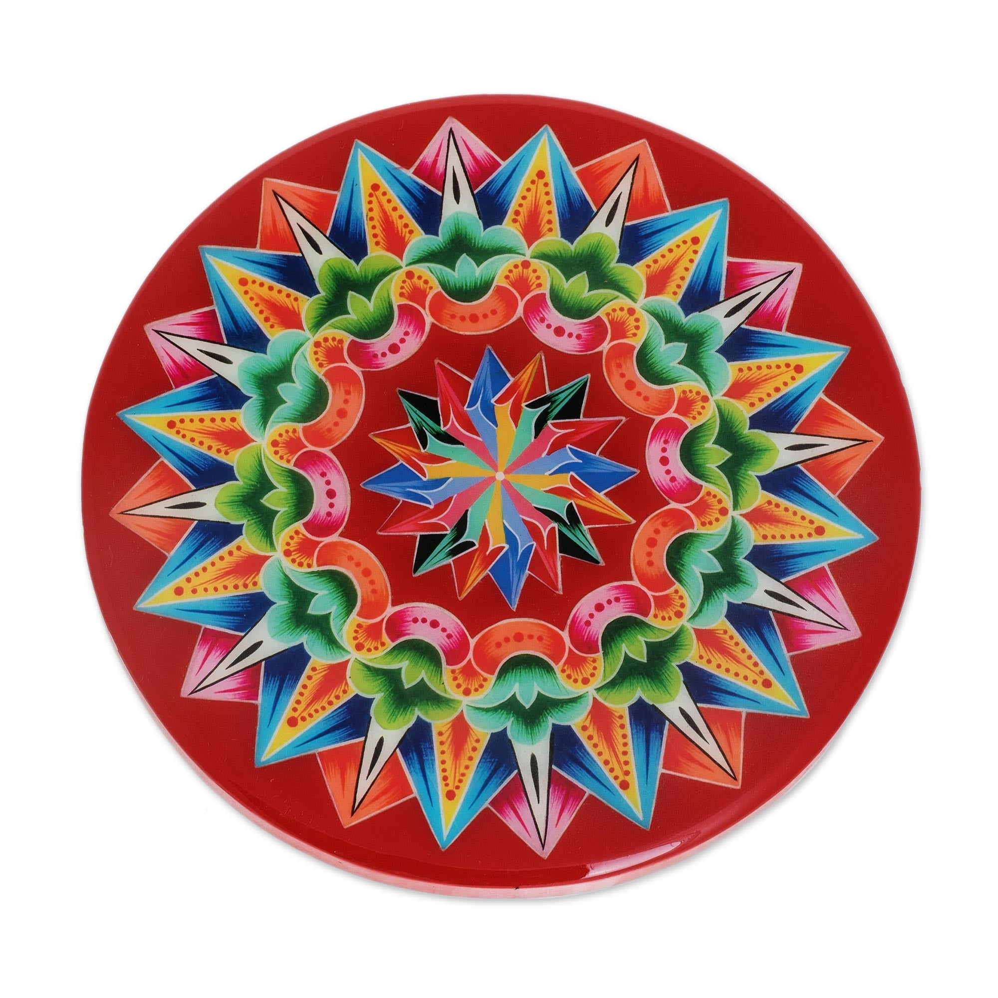 Premium Red Decoupage Wood Trivet - Handcrafted Costa Rican Artistry