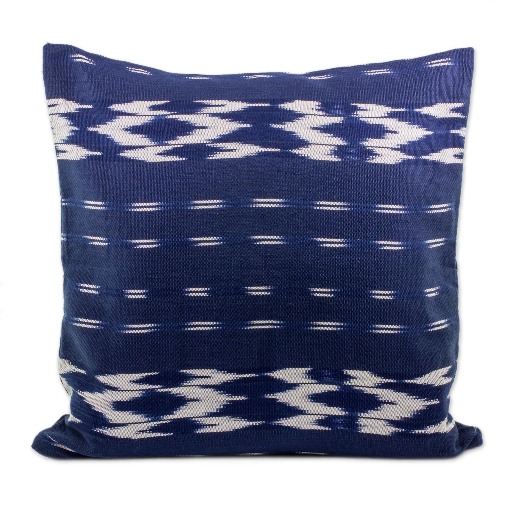 Premium Ocean Elegance Cotton Cushion Cover – Ivory & Navy Handwoven Design