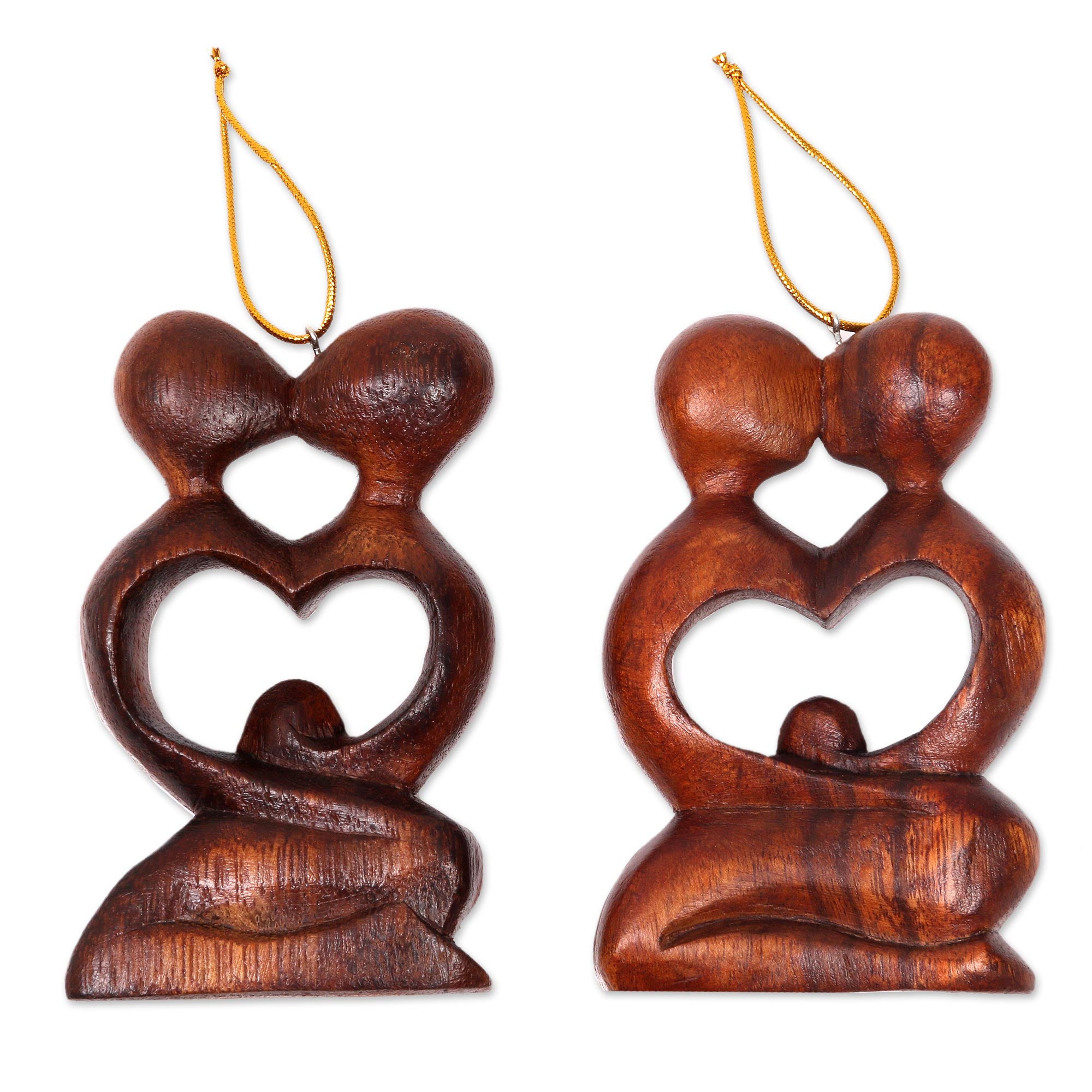 Premium Hand-Carved Forever Together Heart Ornaments - Romantic Couple Kissing Design