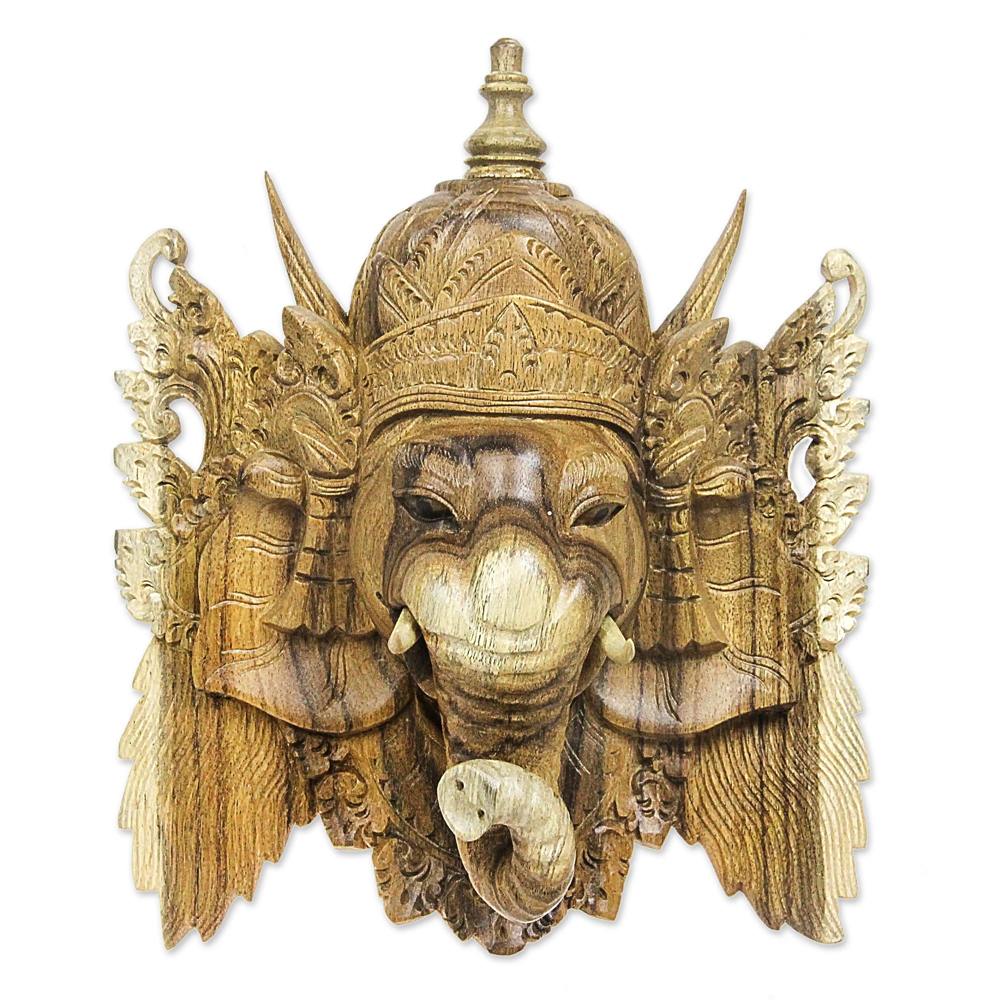 Premium Balinese Ganesha Mask - Handcrafted Acacia Wood Wall Art