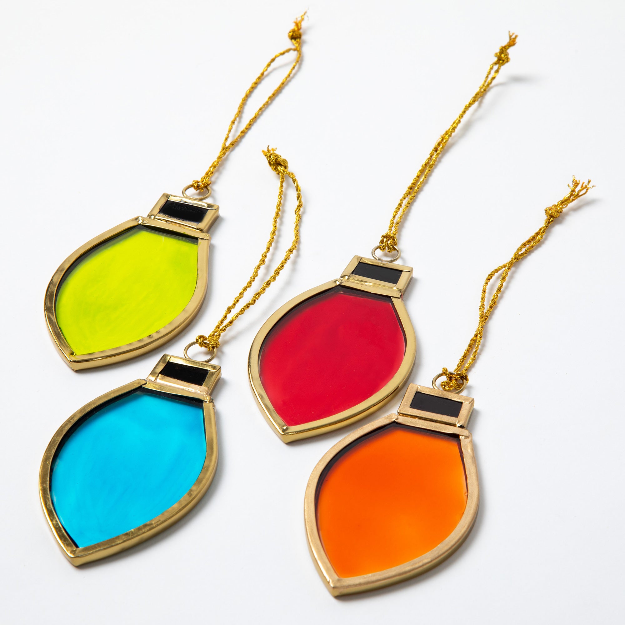 Premium Handmade Stained Glass Christmas Ornaments - Fair Trade Set of 4
