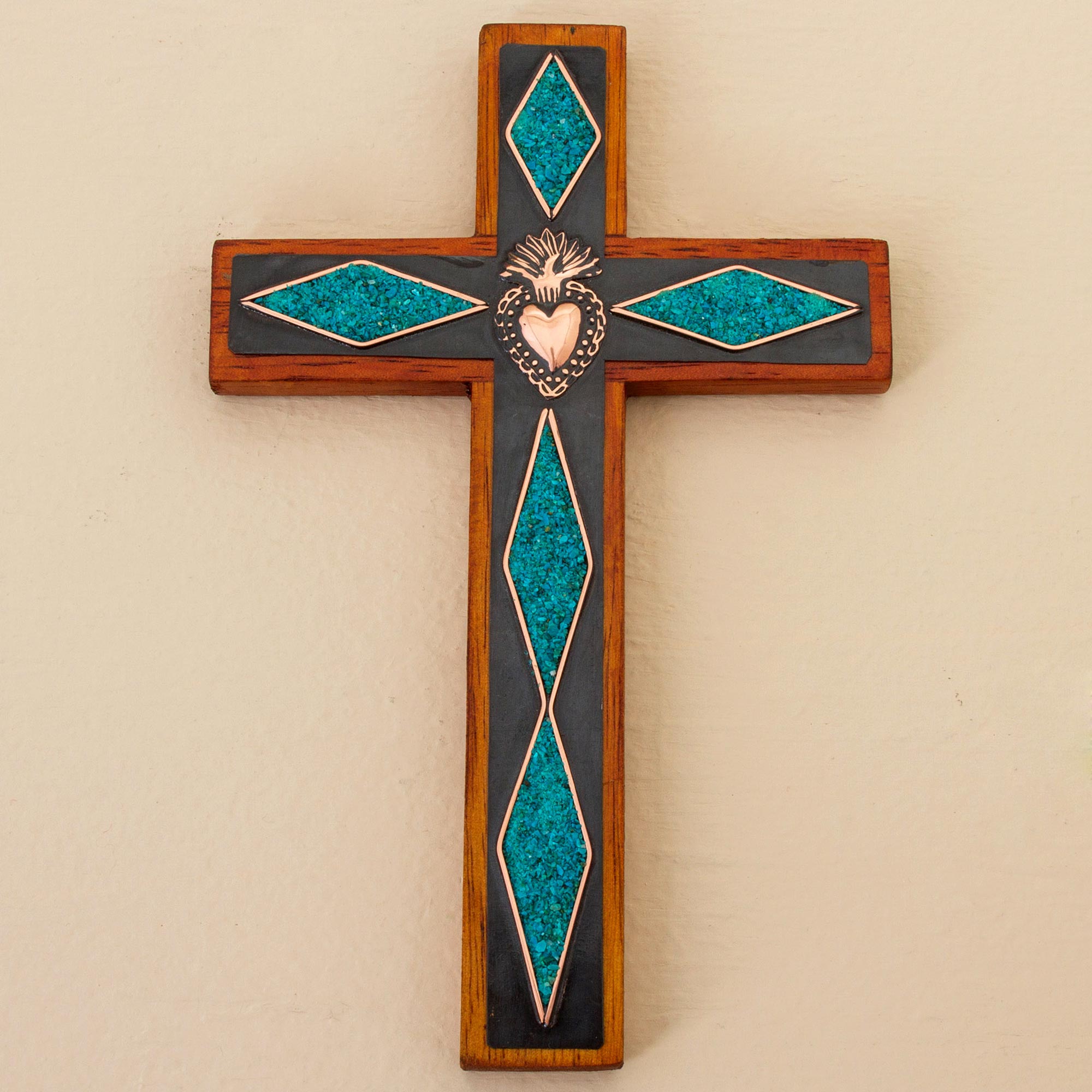 Premium Chrysocolla Wall Cross - Handcrafted Spiritual Decor
