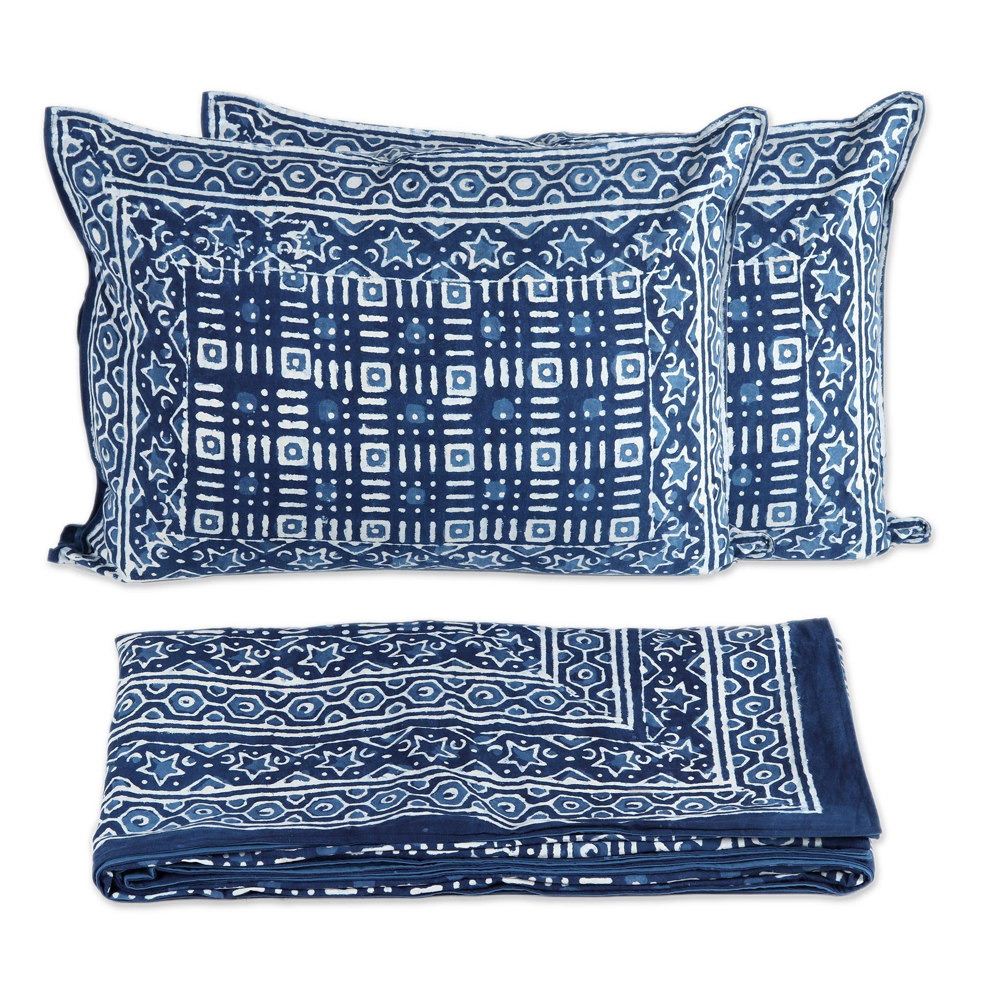 Premium Rajasthani Indigo Handcrafted Cotton Duvet Set with Screen Print Design