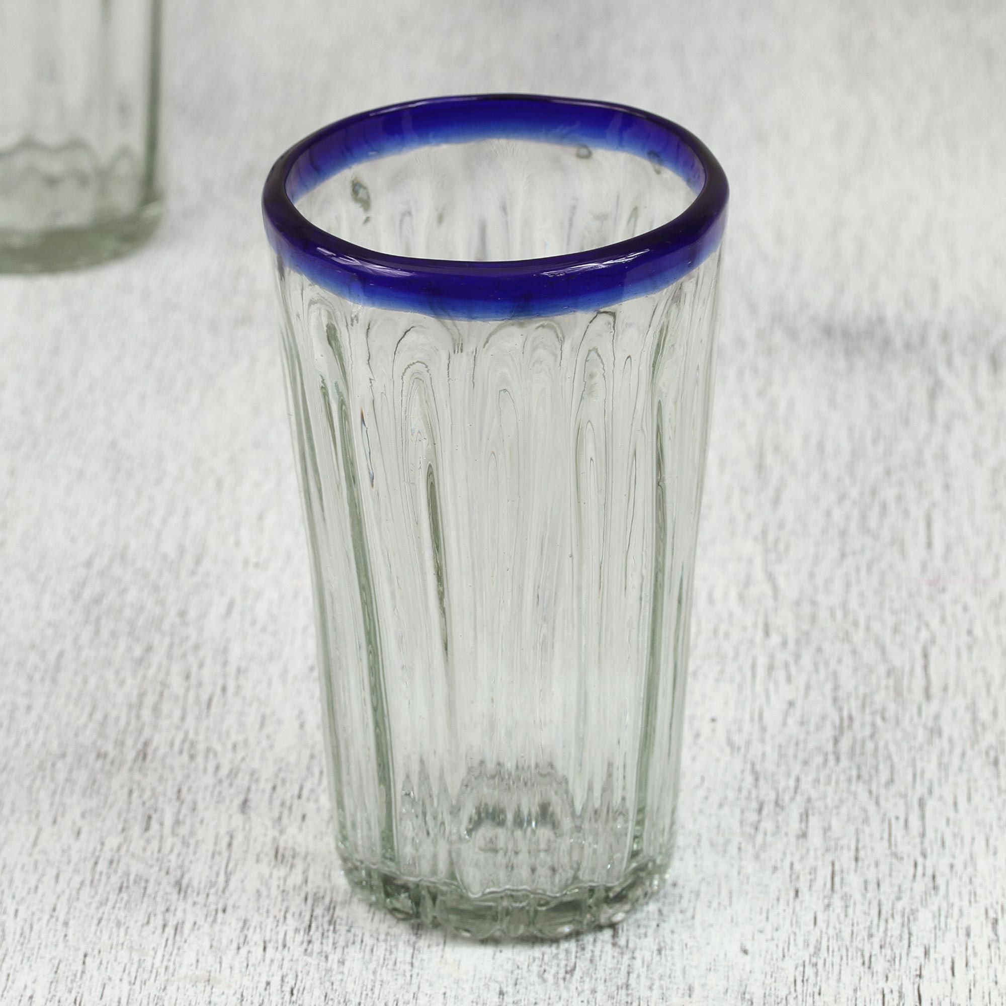 Premium Cobalt Groove Handmade Recycled Glass Tumblers (Set of 6) - Elevate Your Table Setting