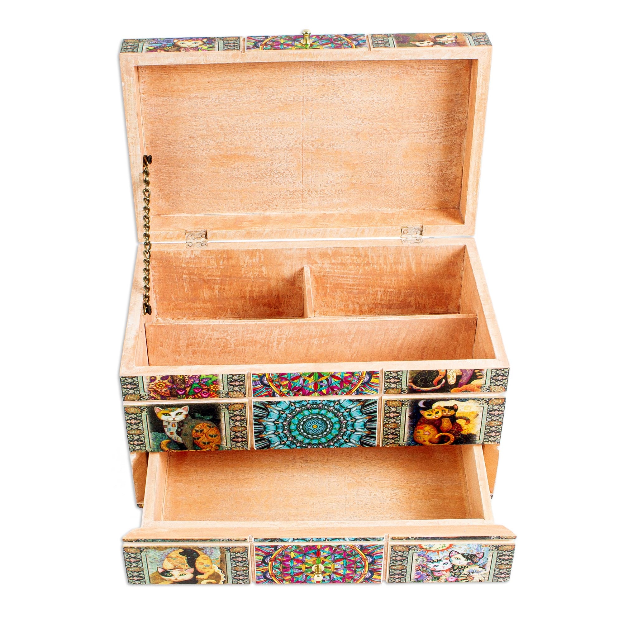 Premium Handcrafted Decoupage Cats Jewelry Box - Mexican Artisan Design