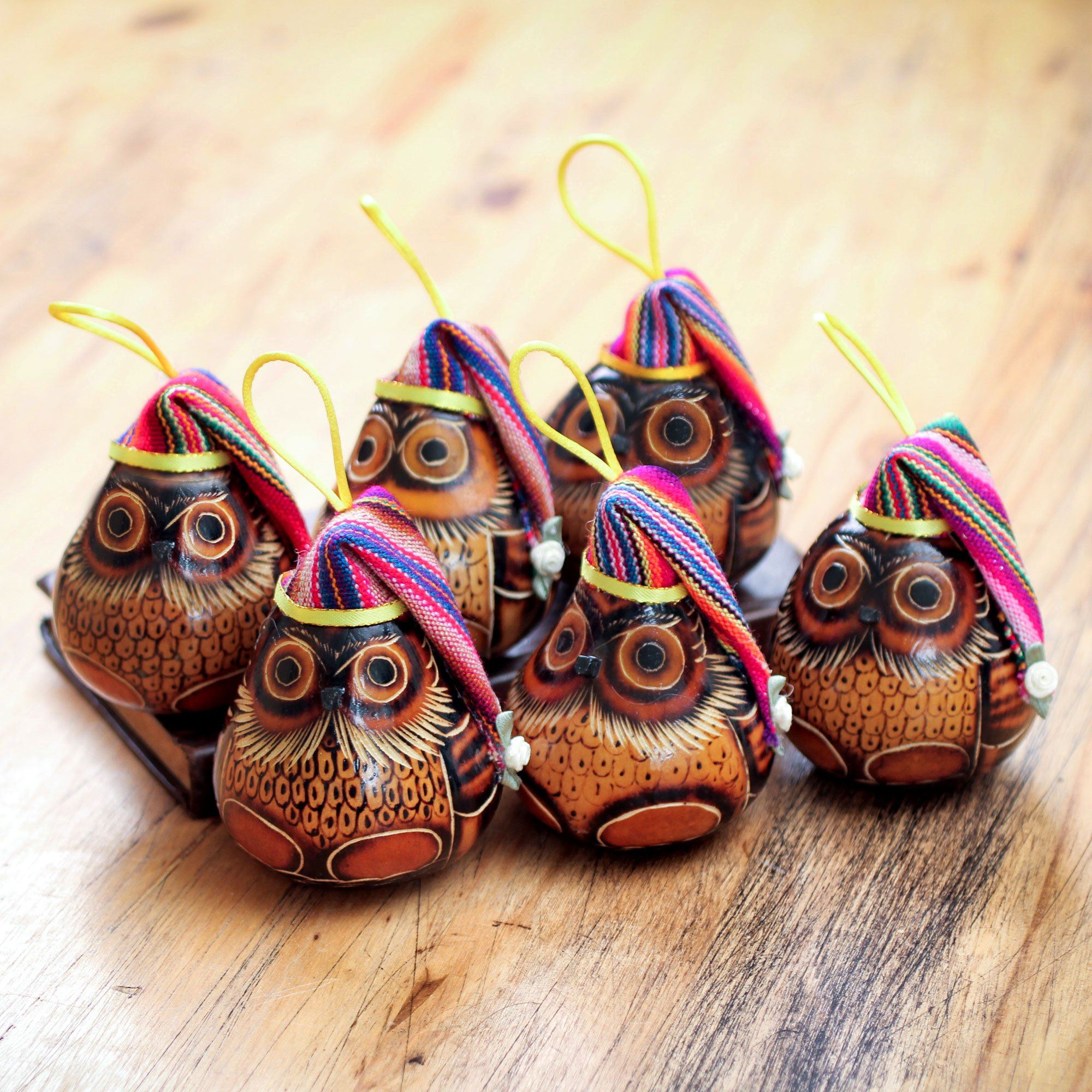Premium Christmas Owls Gourd Ornaments - Handcrafted Set of 6