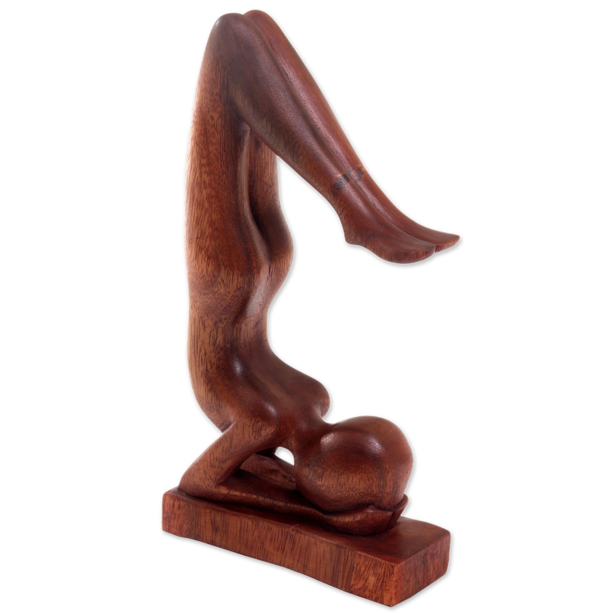 Premium Handmade Sirsasana Yoga Statuette – Brown Suar Wood Art Piece