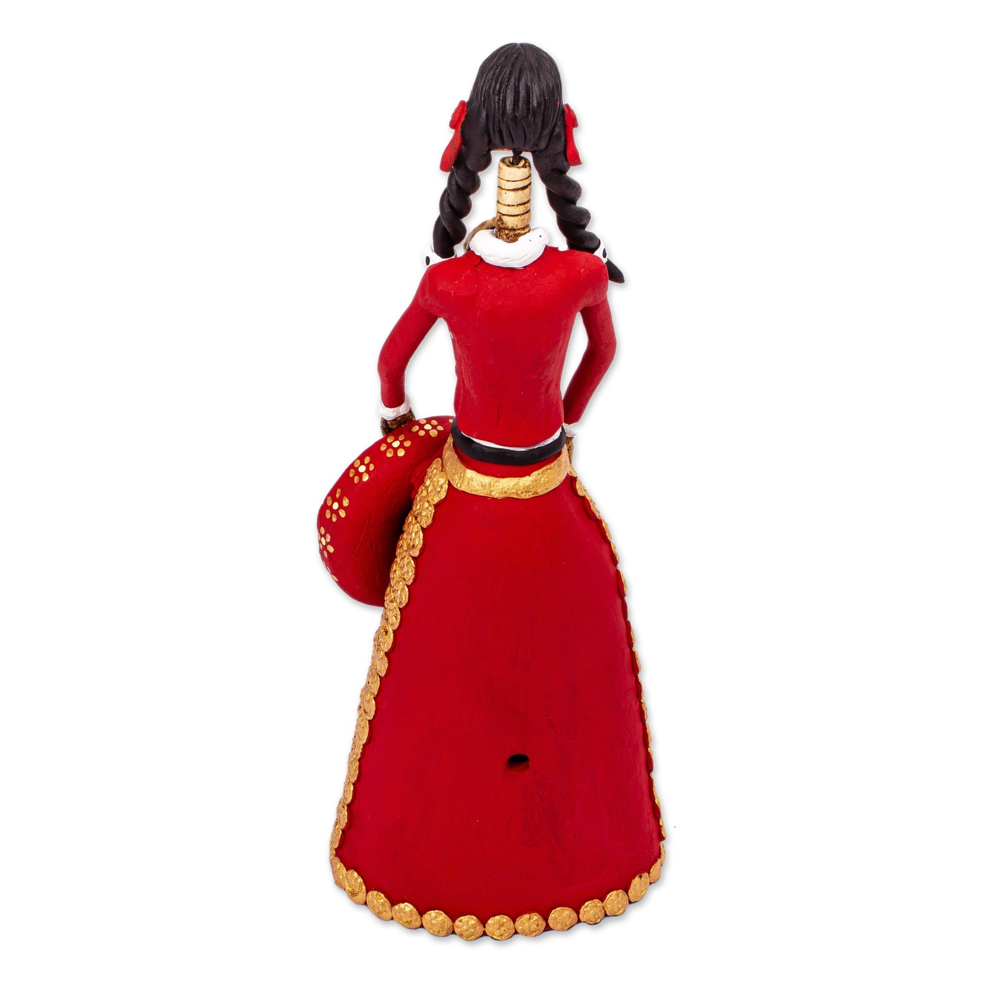 Premium La Catrina Charra Sculpture - Handcrafted Red & Gold Mexican Art