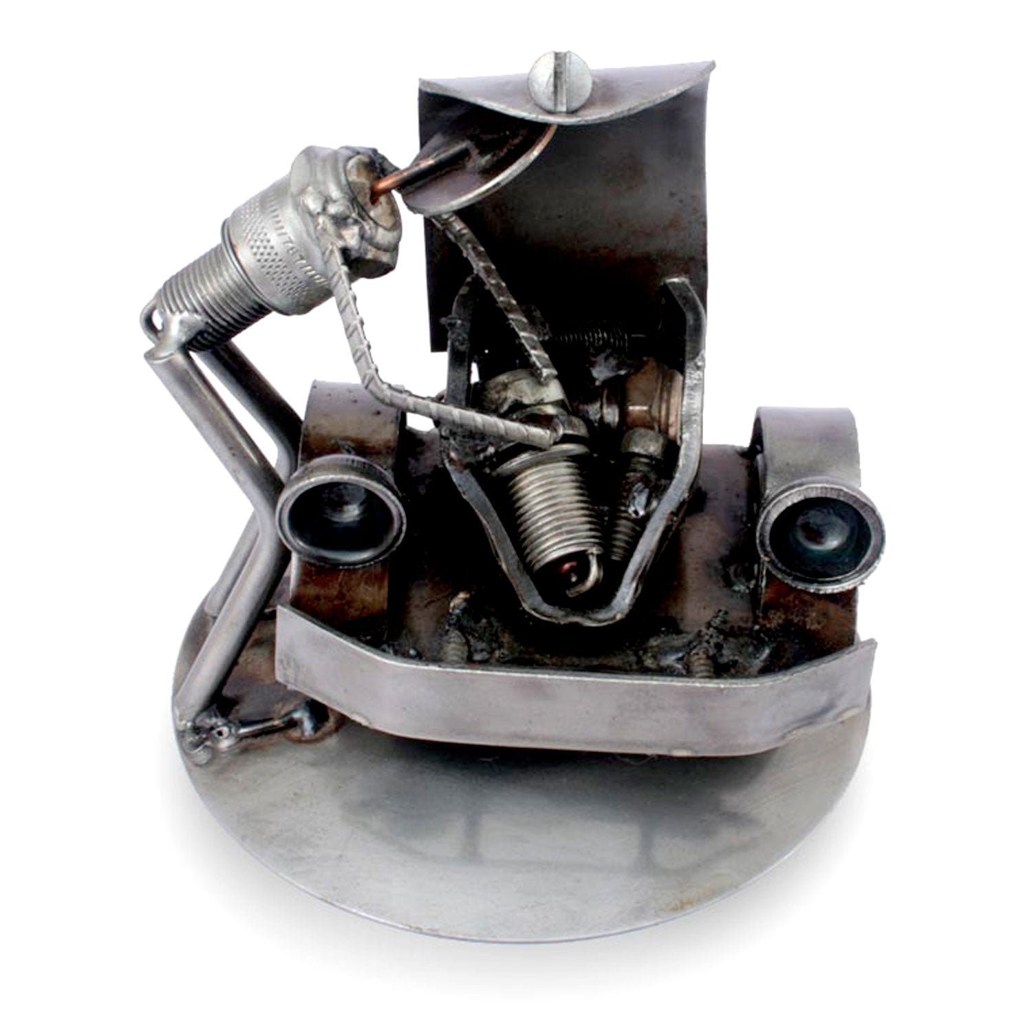 Premium Rustic Car Mechanic Sculpture - Handmade Recycled Metal Art
