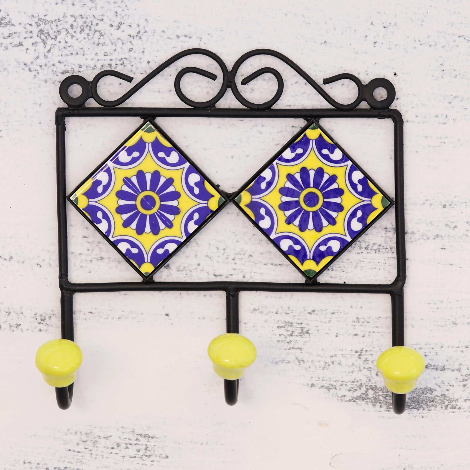 Premium Royal Blossoms Hand-Painted Ceramic Coat Rack | Yellow Floral Design