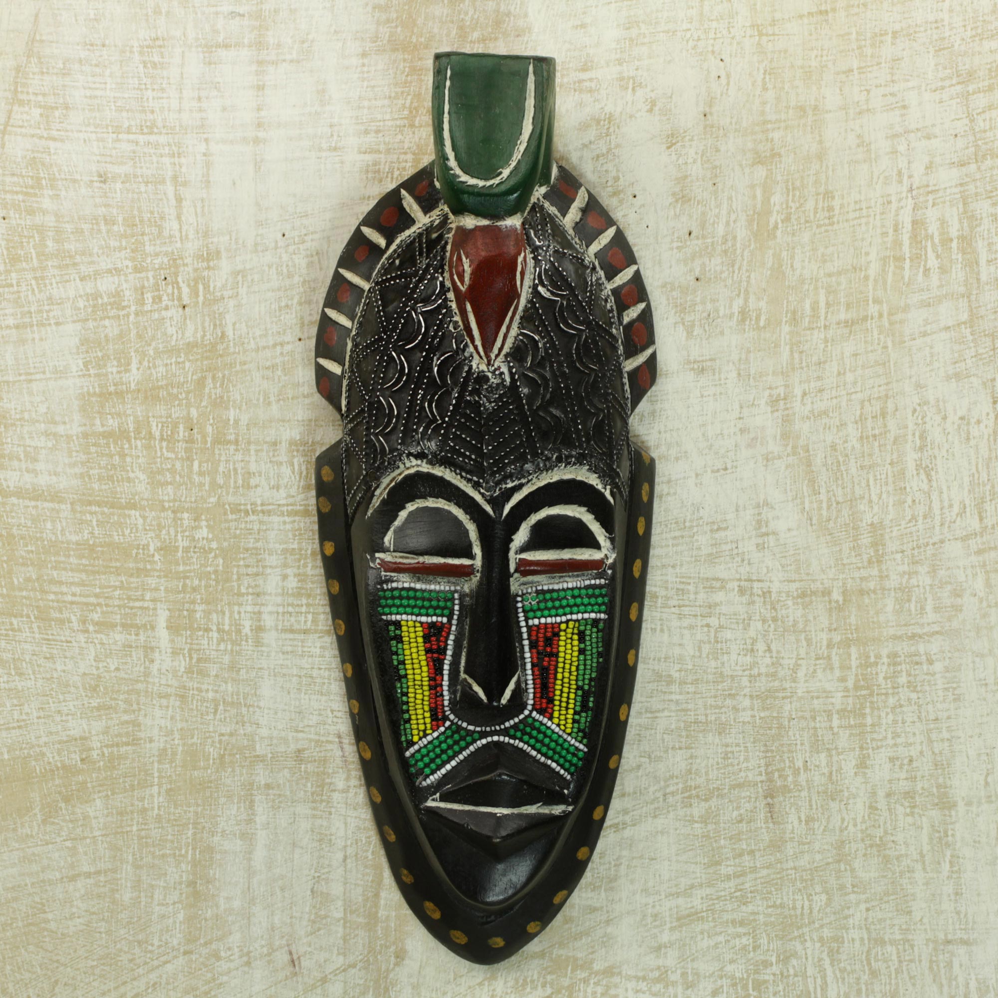 Premium Adom Parrot African Wood Mask - Handcrafted Wall Art from Ghana