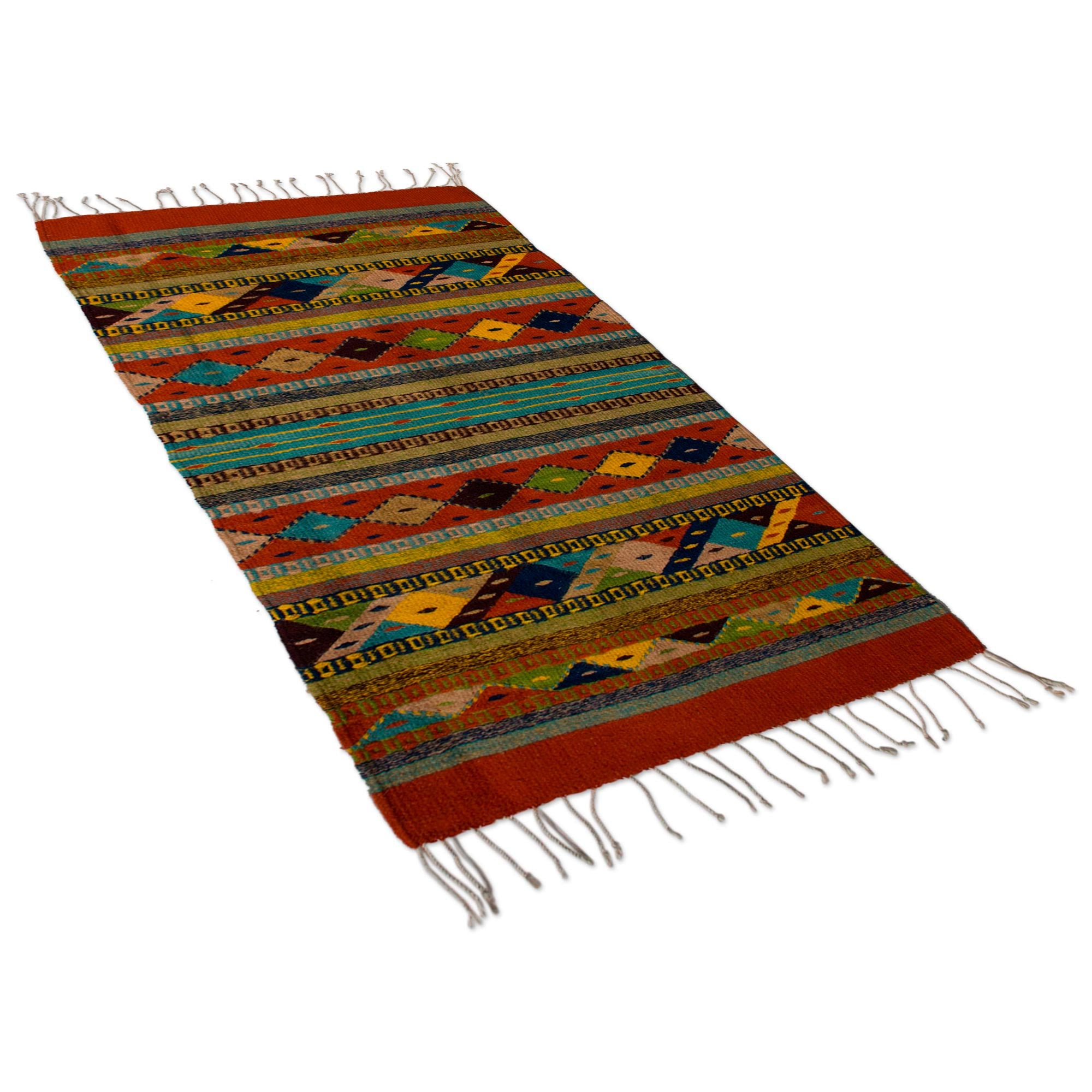 Premium Zapotec Handwoven Rug with Natural Organic Dyes - Festive Diamonds Collection