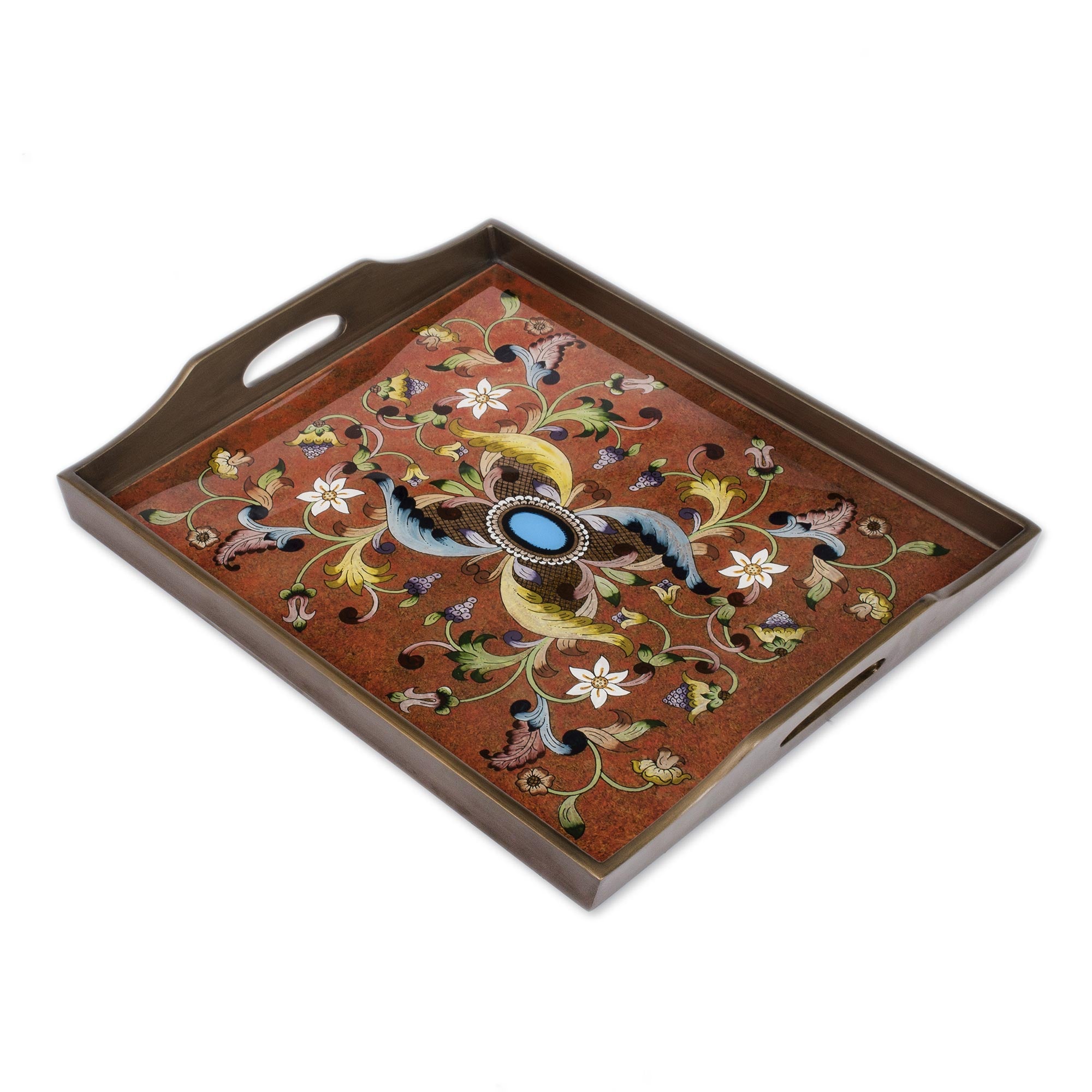 Premium Scarlet Delight Handcrafted Reverse Painted Glass Tray Table