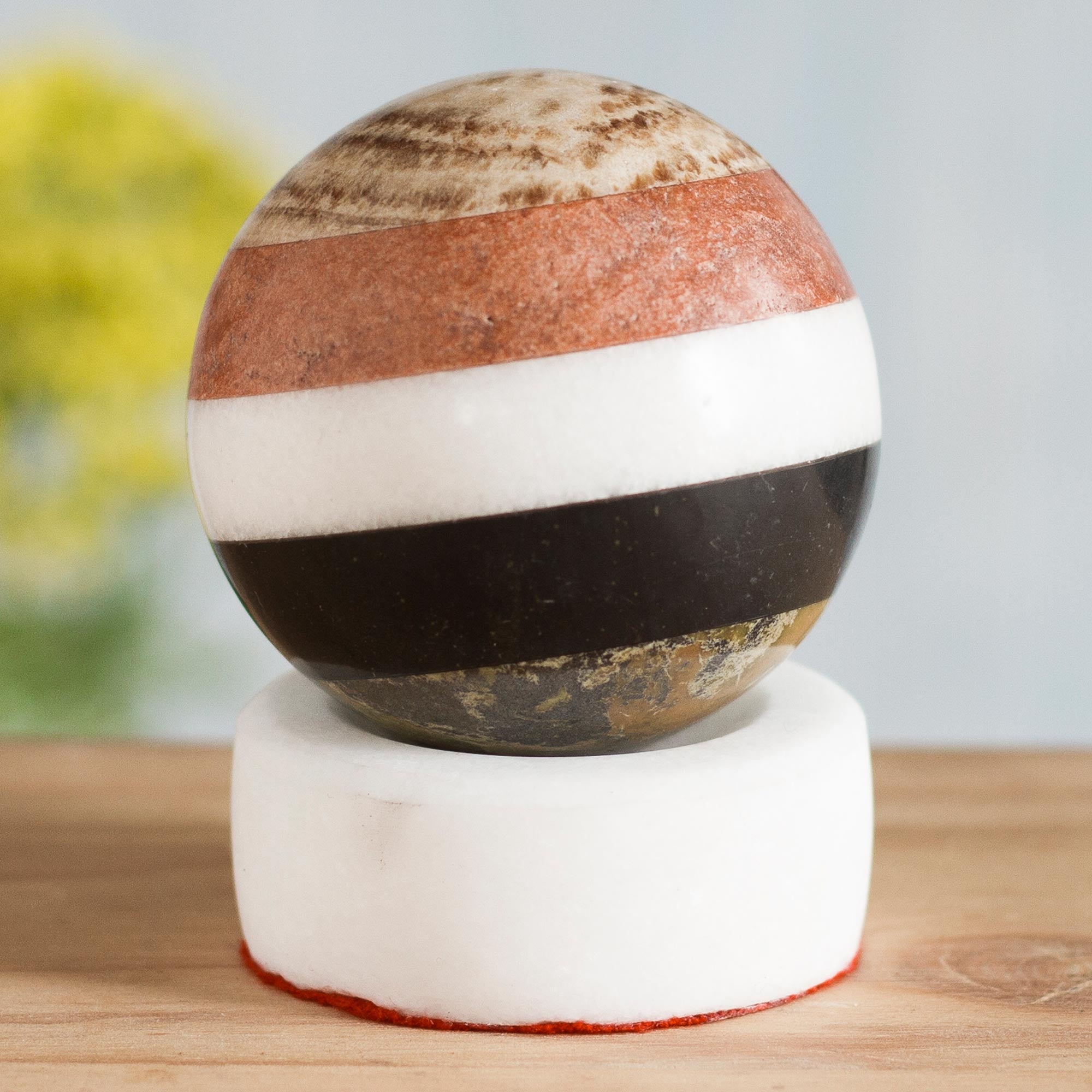 Premium Harmony Natural Gemstone Sphere Sculpture with Onyx Stand