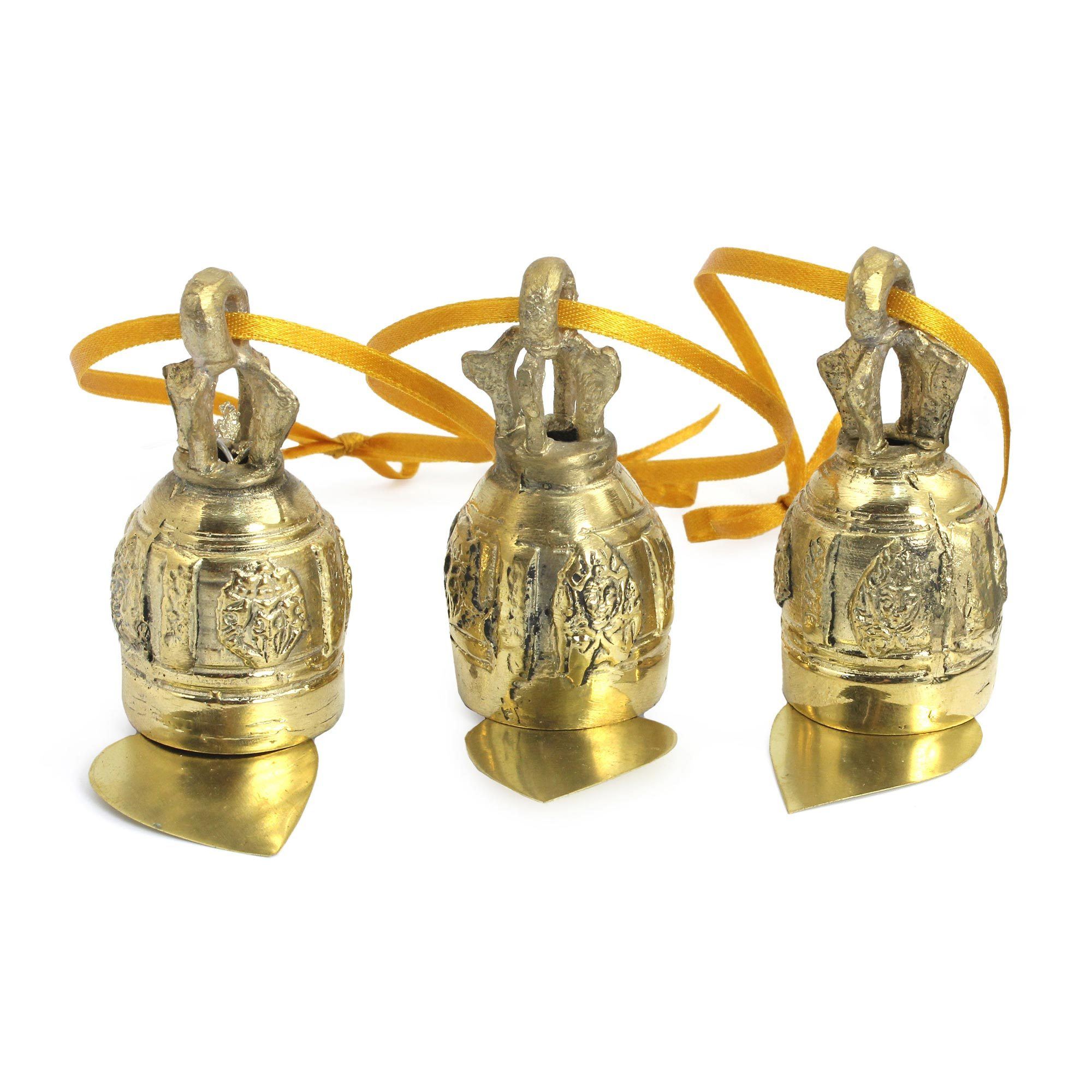 Premium Handcrafted Brass Buddhist Bell Ornaments - Set of 3 | Authentic Thai Decor