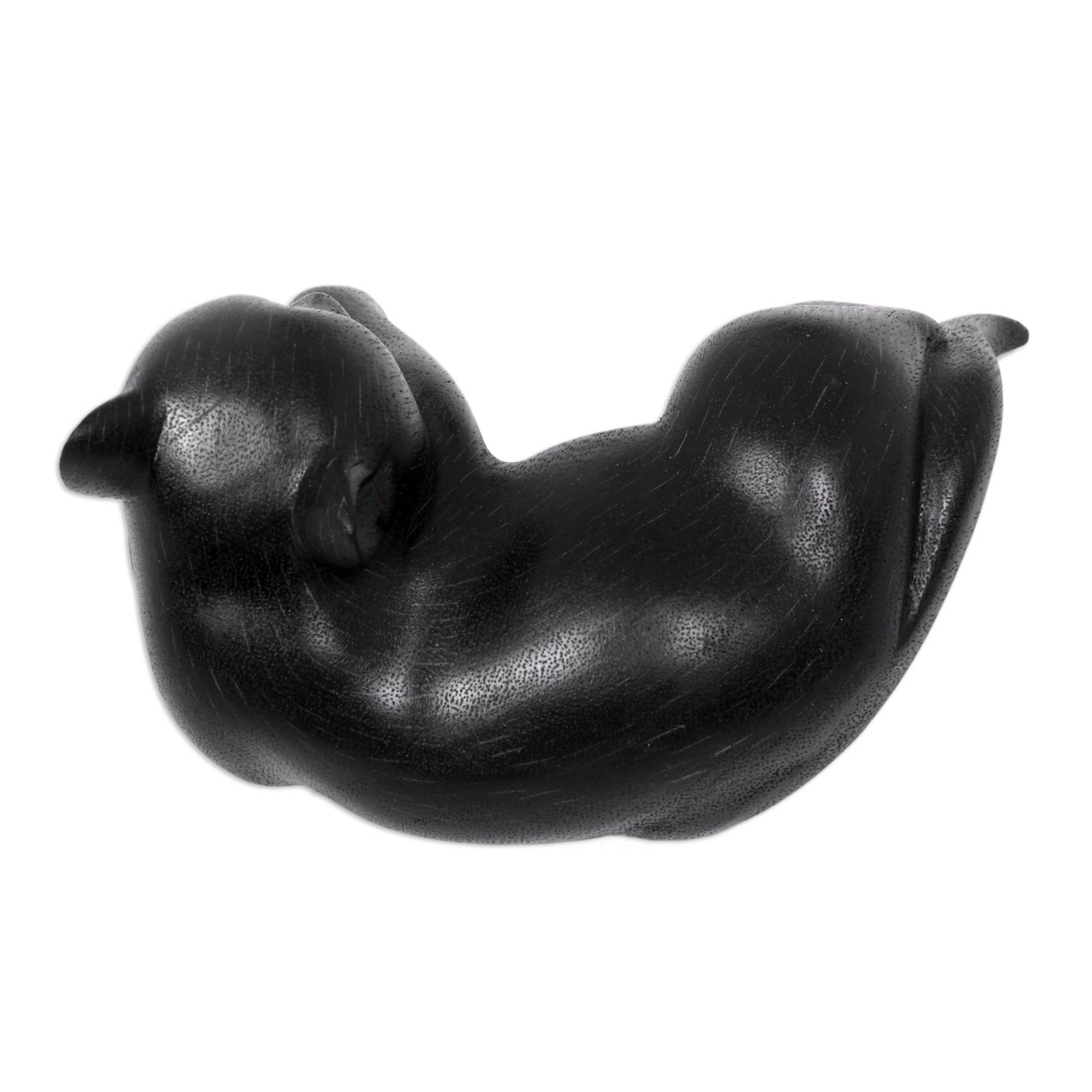 Premium Handcrafted Suar Wood Sleeping Dog Statuette - Kintamani Black