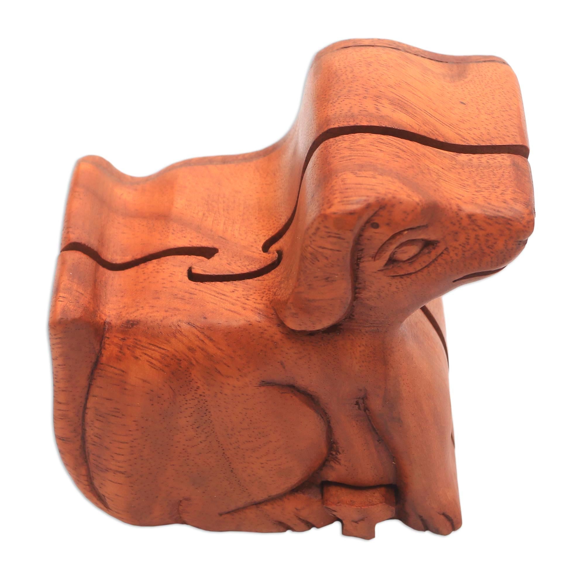 Premium Handcrafted Suar Wood Dog Puzzle Box - Bali's Artisan Treasure
